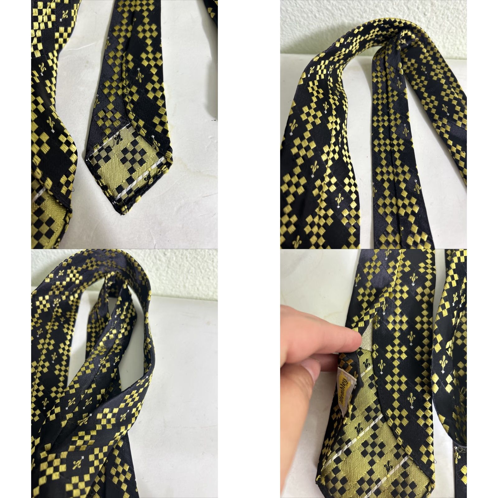 Vintage VINTAGE Wembley Tie Polyester Black Gold Geometric Men's Adult Neckwear Geometric Pattern Tie Size ONE SIZE - 8 Thumbnail
