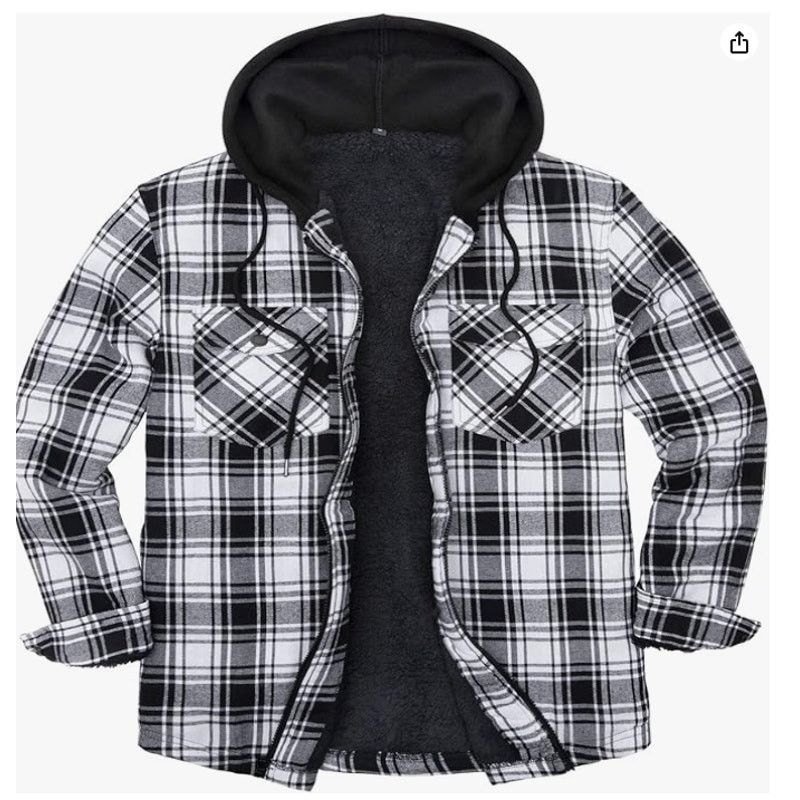 The Unbranded Brand SIZE MEDIUM Men's Sherpa Lined FullZip HoodPlaid ShirtJacket Size US XL / EU 56 / 4 - 1 Thumbnail