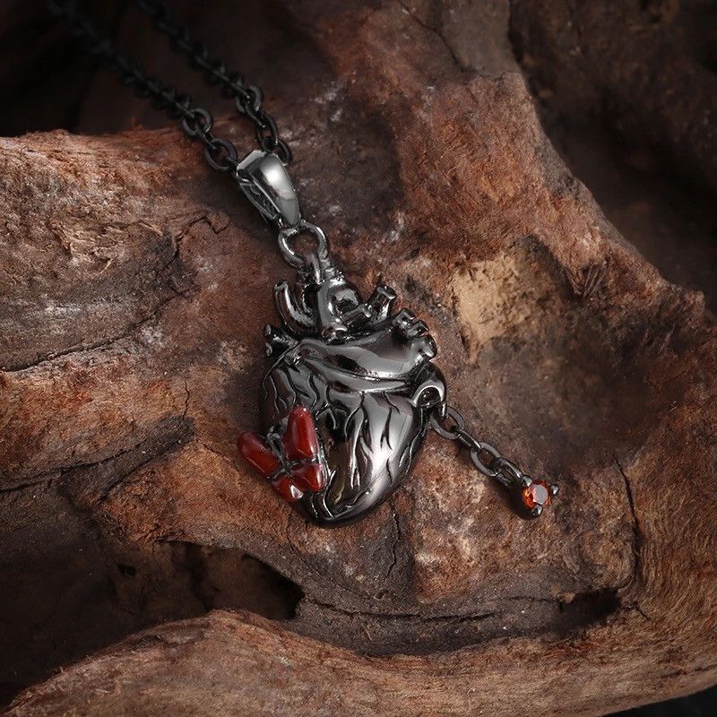 Jewelry Black Anatomical Red Zircon Heart Pendant Necklace Size ONE SIZE - 3 Thumbnail