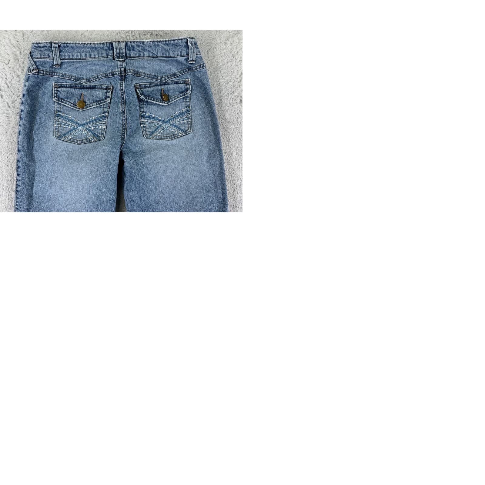 Denime Duplex Jeans Women 7 Blue Denim Low Rise Flared Embroidered Cotton Denim Jeans Womens 7 Size 28" / US 6 / IT 42 - 10 Thumbnail
