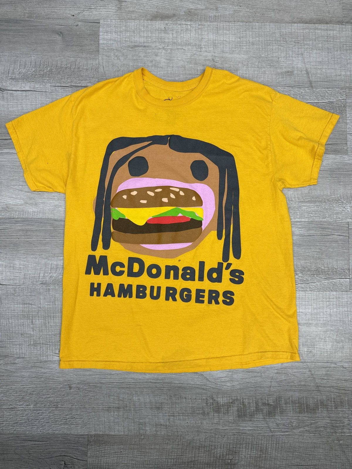 image of Travis Scott X Cpfm 4 Cj Burger Mouth Tee in Yellow, Men's (Size Large)