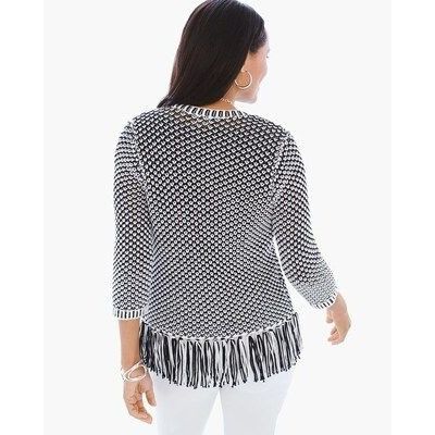 Chicos Chicos Black White Fringed Open Front Knit Cardigan Sweater Size M / US 6-8 / IT 42-44 - 10 Thumbnail