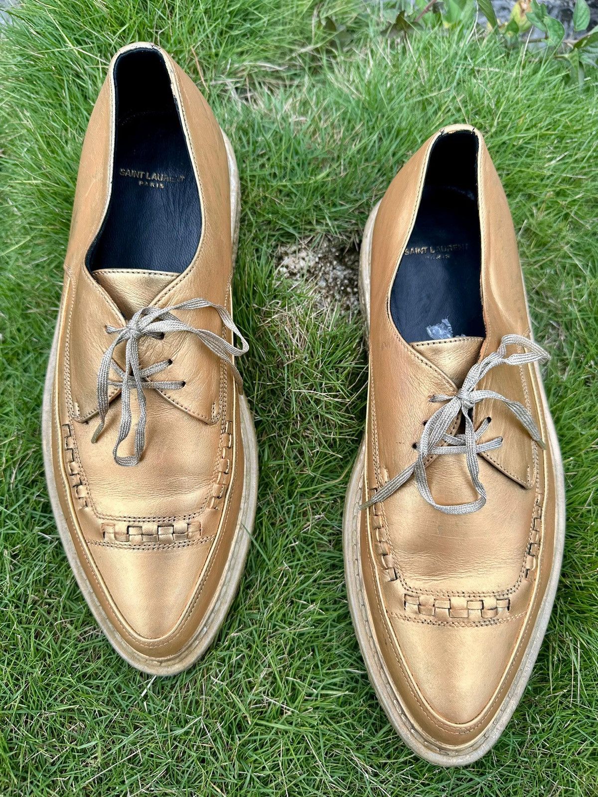 Hedi Slimane × Saint Laurent Paris Saint Laurent By Heidi Slimane Metallic Gold Lace Up Classic Size US 9.5 / EU 42-43 - 3 Thumbnail