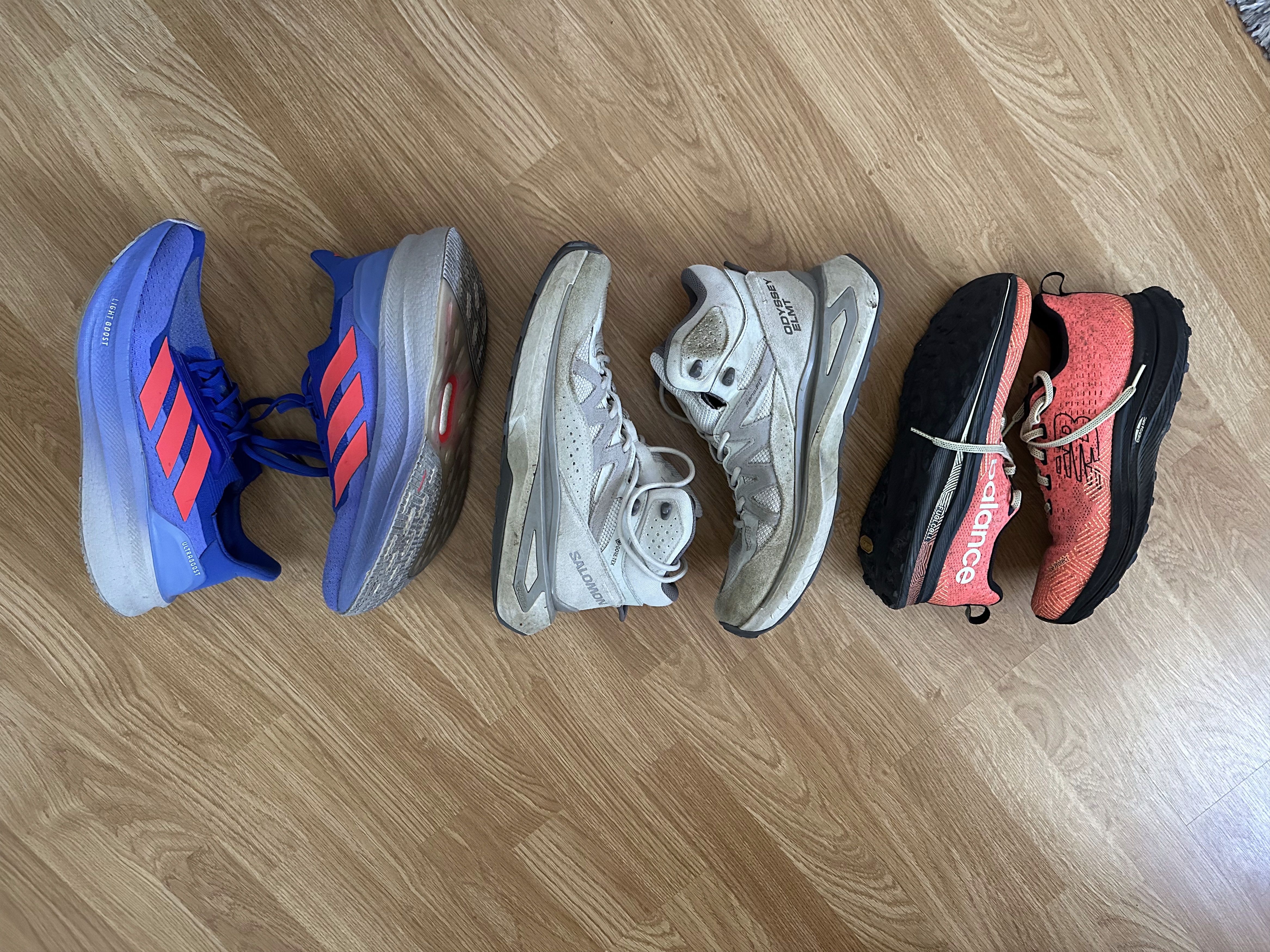 Salomon (3 pairs) Odyssey ELMT, UltraBOOST 5X, SC Trail Size US 10.5 / EU 43-44 - 7 Thumbnail