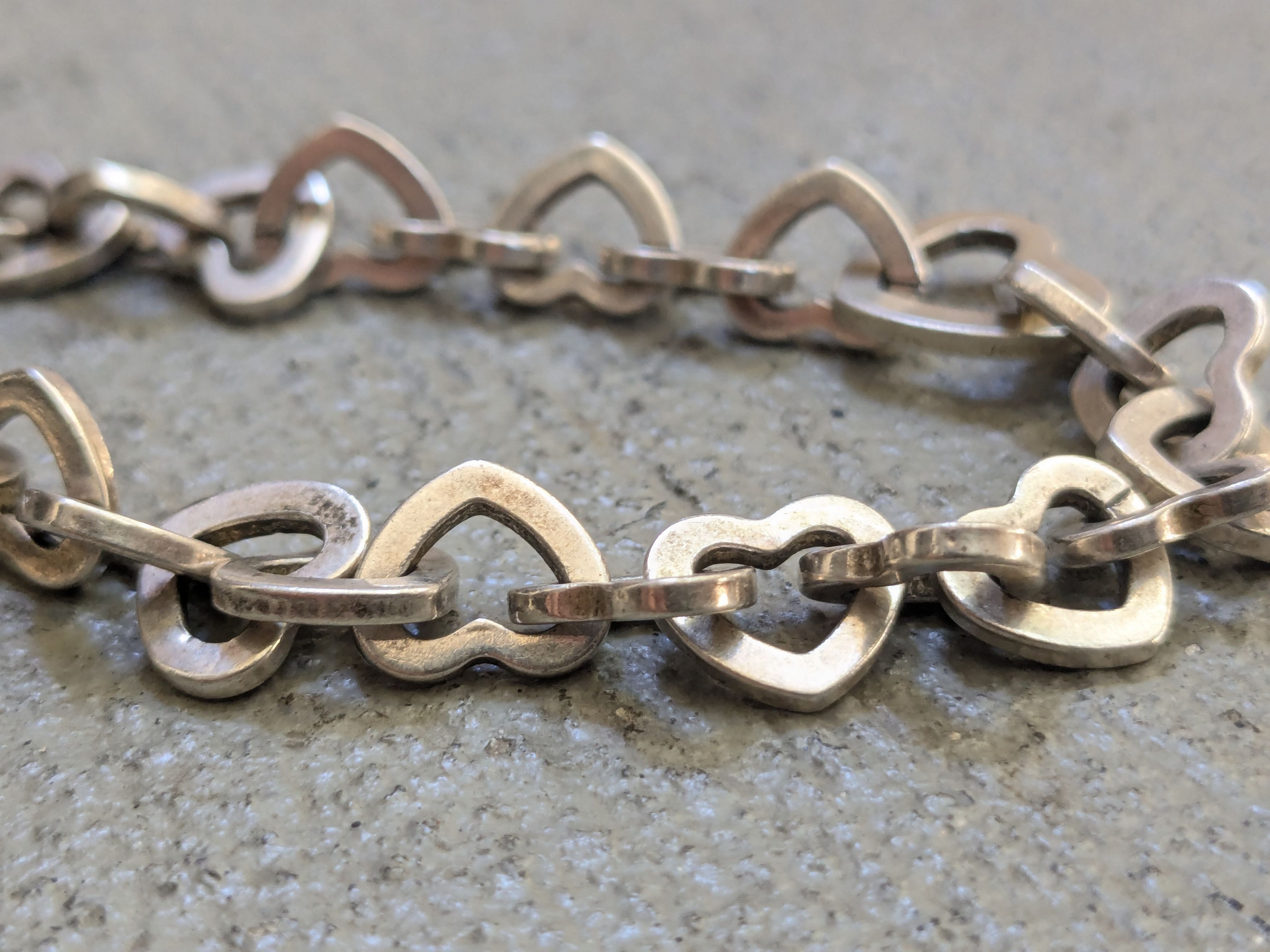 Jewelry Vintage Sterling Silver Bracelet Heart Link Chain Italy Size ONE SIZE - 11 Thumbnail