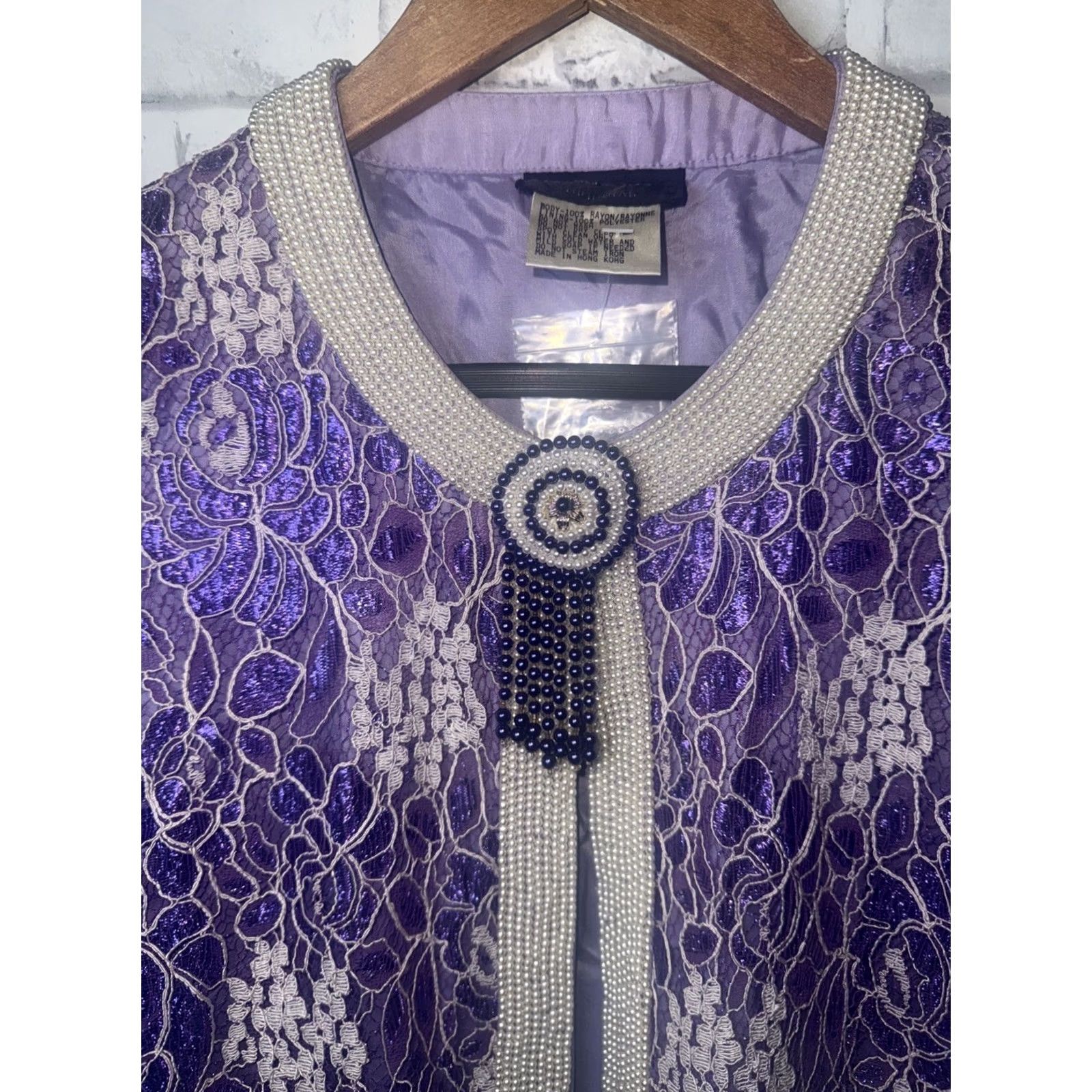 Vintage Diane Freis Purple Beaded Open Long Rayon Jacket One Size Fits All VTG NEW Size M / US 6-8 / IT 42-44 - 3 Thumbnail