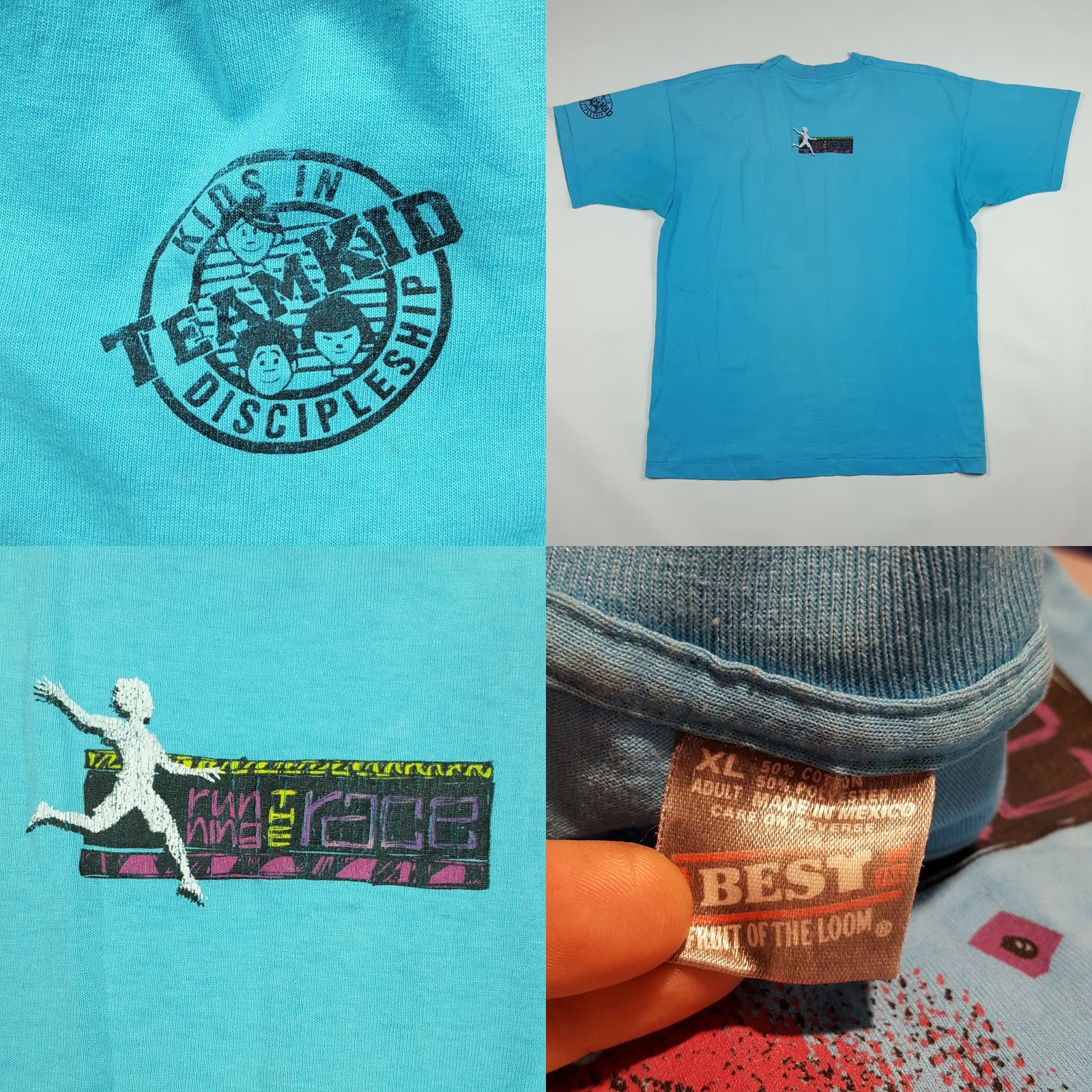 Fruit Of The Loom VTG 90s Run The Race Men's Size XL Running Track Sports Athletic Retro T Shirt Classic Size US XL / EU 56 / 4 - 8 Thumbnail
