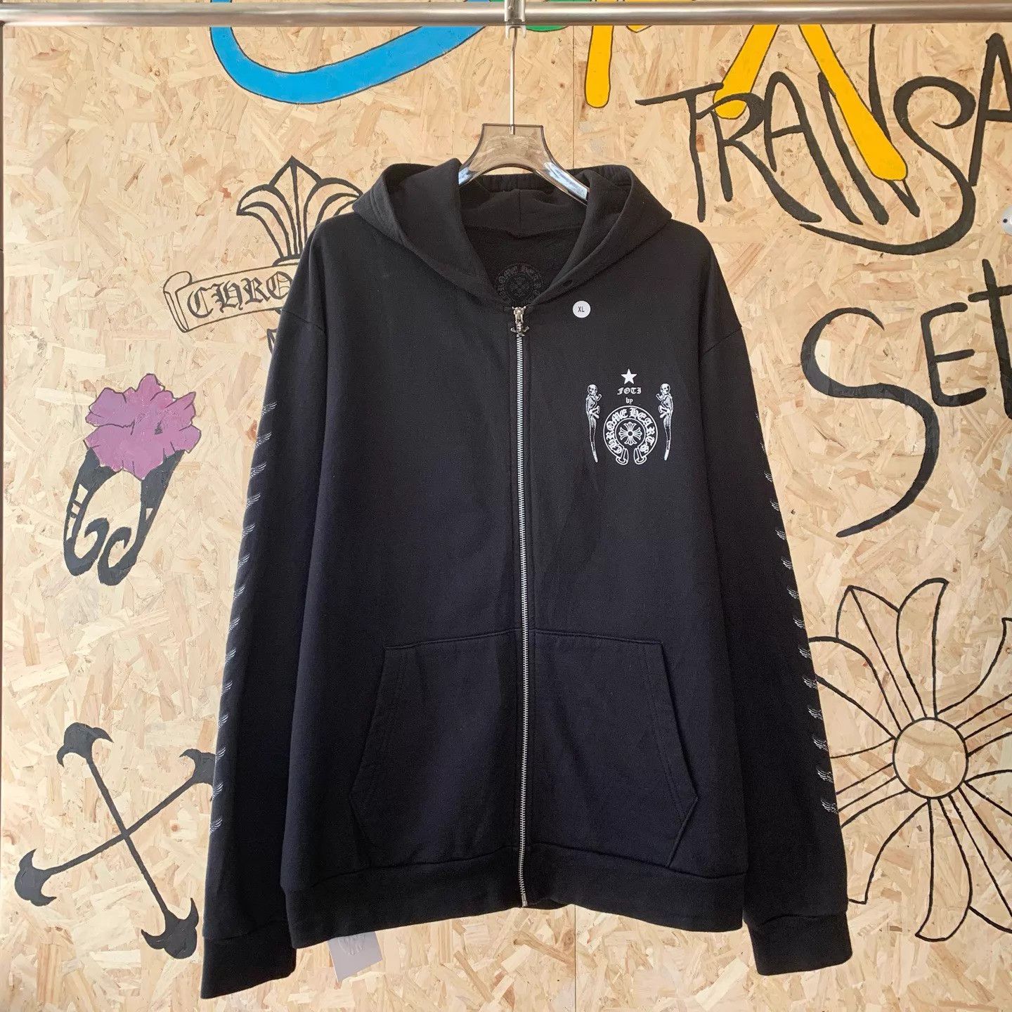 Chrome Hearts ChromeHearts Black Foti Hoodie Arm Stripe Cross Silver Zip Size US XL / EU 56 / 4 - 1 Thumbnail