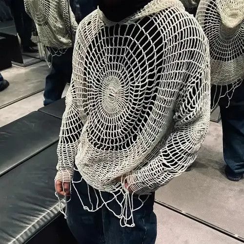 VIBE Y2K Spider Web with Holes Hooded Pullover Knitted Sweater Size US M / EU 48-50 / 2 - 1 Thumbnail