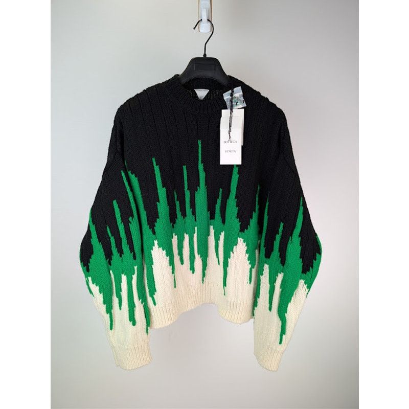 Bottega Veneta o1rshd1 Heavyweight Wool Graphic Knit Sweater Parakeet/Black Size US L / EU 52-54 / 3 - 1 Thumbnail