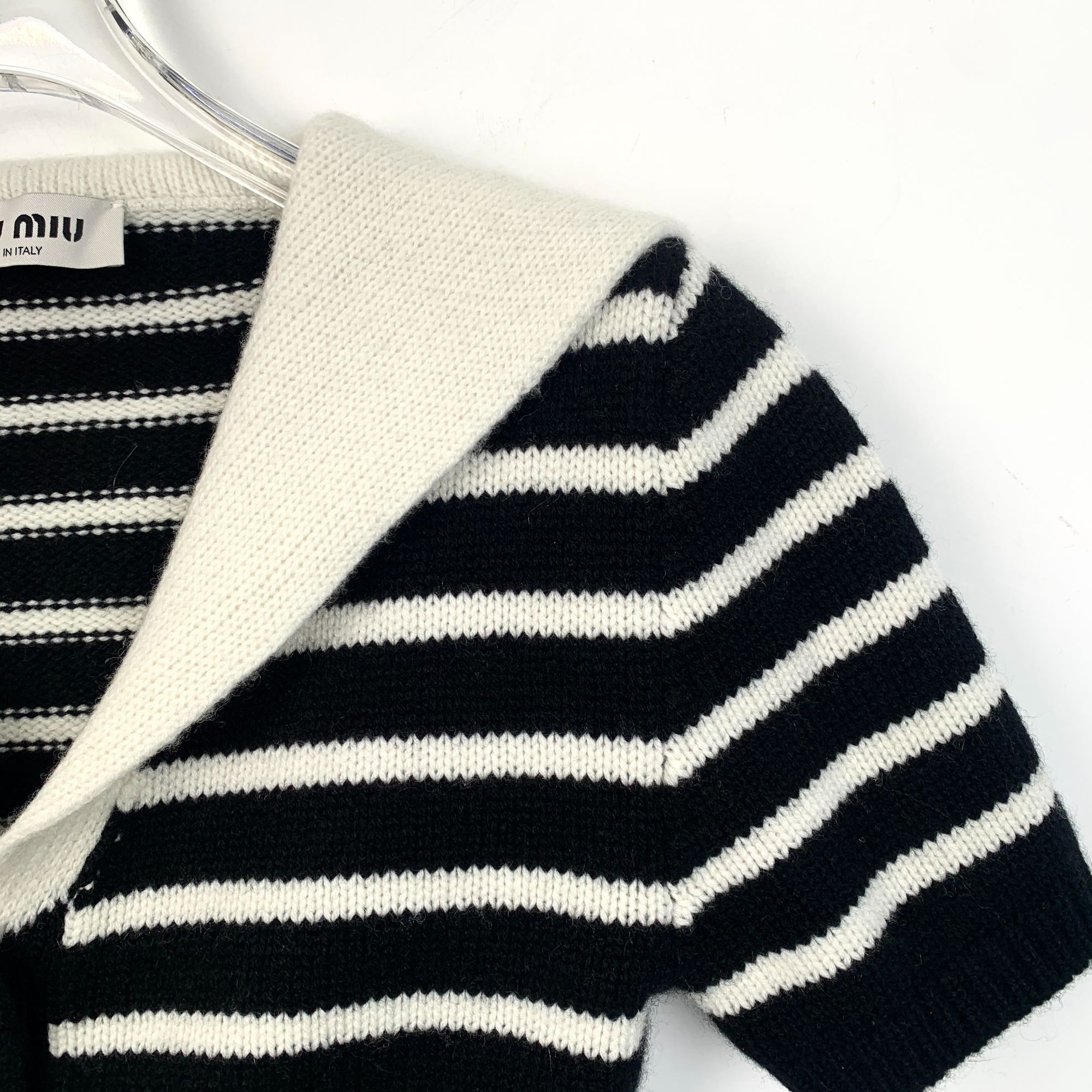 Miu Miu Miu Miu Striped Collar Knit Cardigan Sweater Black & White S Size XS / US 0-2 / IT 36-38 - 3 Thumbnail