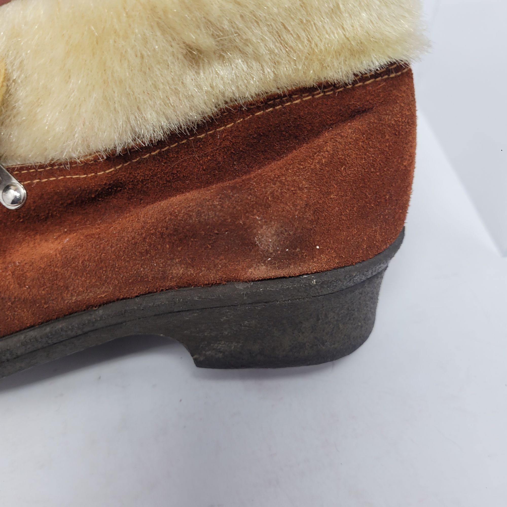 Vintage Vtg Italian Snow Boots Rust Suede Cream Faux Fur Lace-Up Ank Size US 6 / IT 36 - 5 Thumbnail
