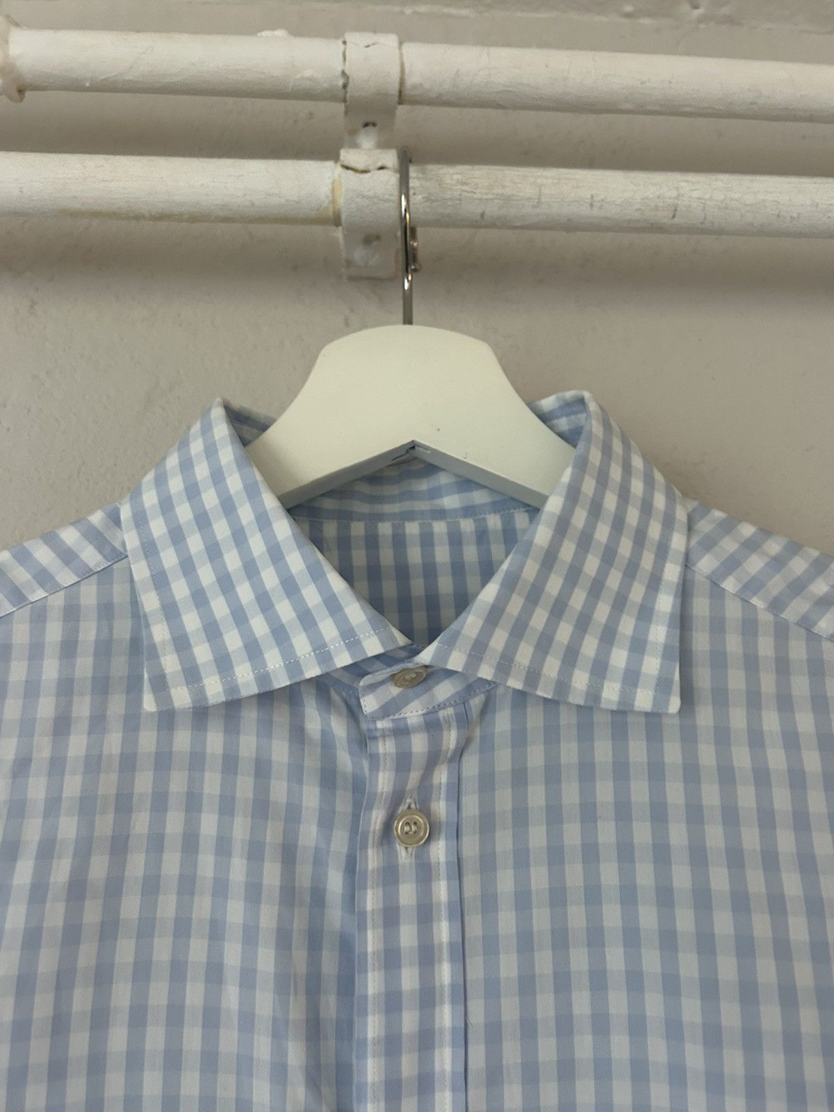 Gucci Gucci Blue Gingham Shirt with Bee Cuff Patch Size US M / EU 48-50 / 2 - 6 Thumbnail