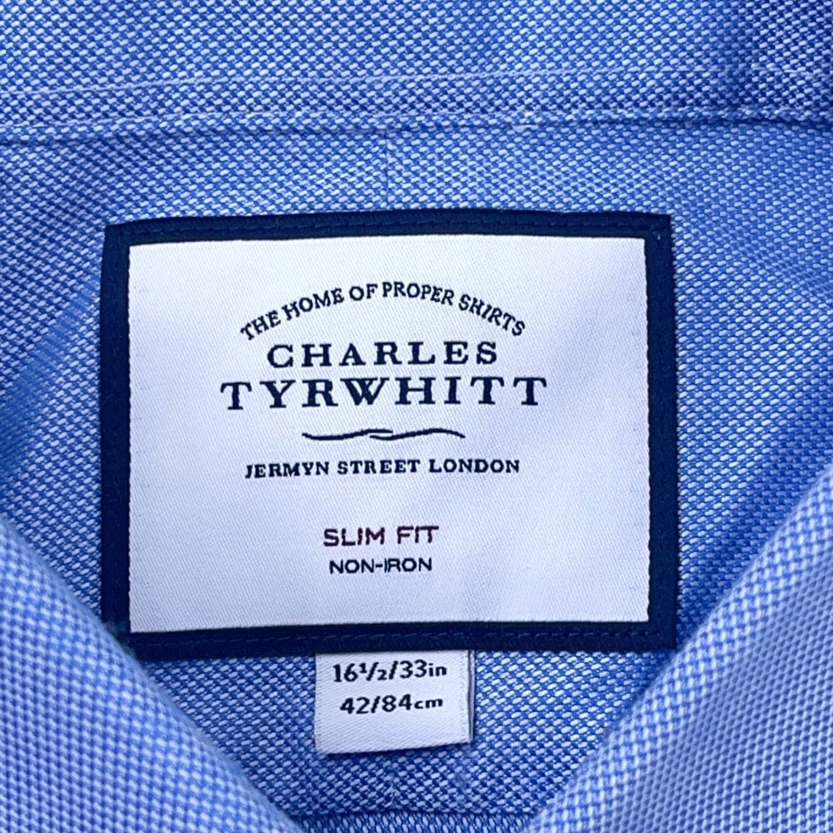 Charles Tyrwhitt Charles Tyrwhitt Shirt Men 16.5 33 Blue Button Up Slim Fit Oxford Cloth Dress L Size 42R - 5 Thumbnail