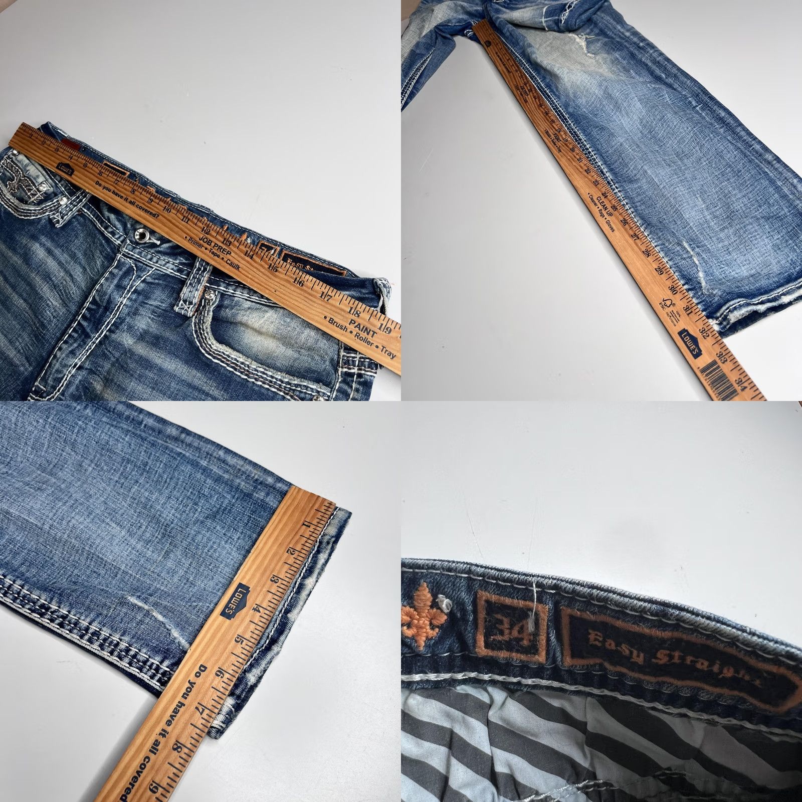 Vintage Rock Revival Jeans Mens 36x32 Blue Vien Easy Straight Rhinestone Pockets Denim Size US 34 / EU 50 - 9 Thumbnail