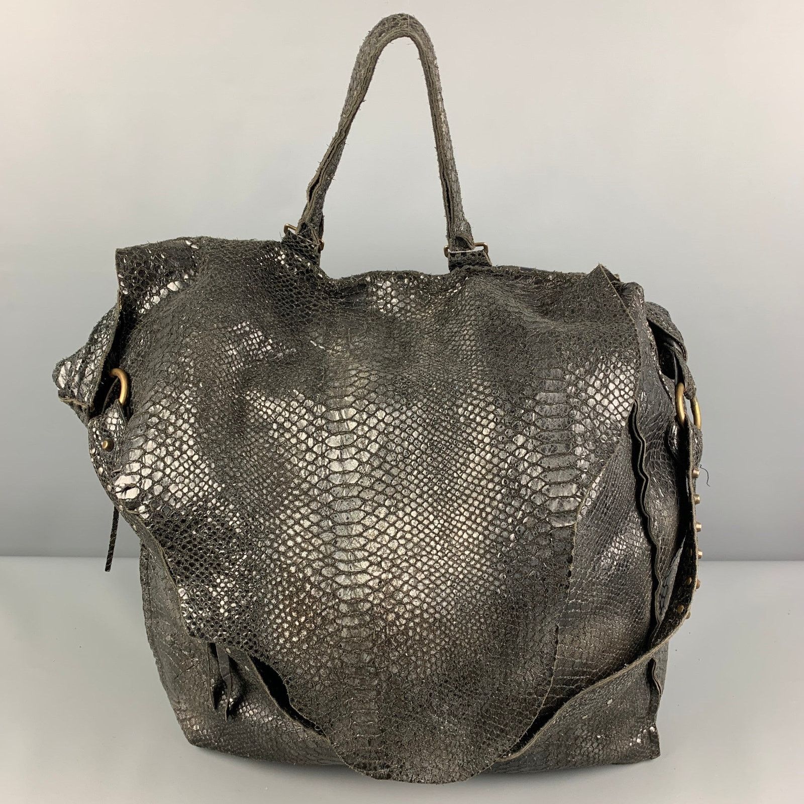 Other Black Gold Textured Leather Oversized Tote Handbag Size ONE SIZE - 1 Thumbnail