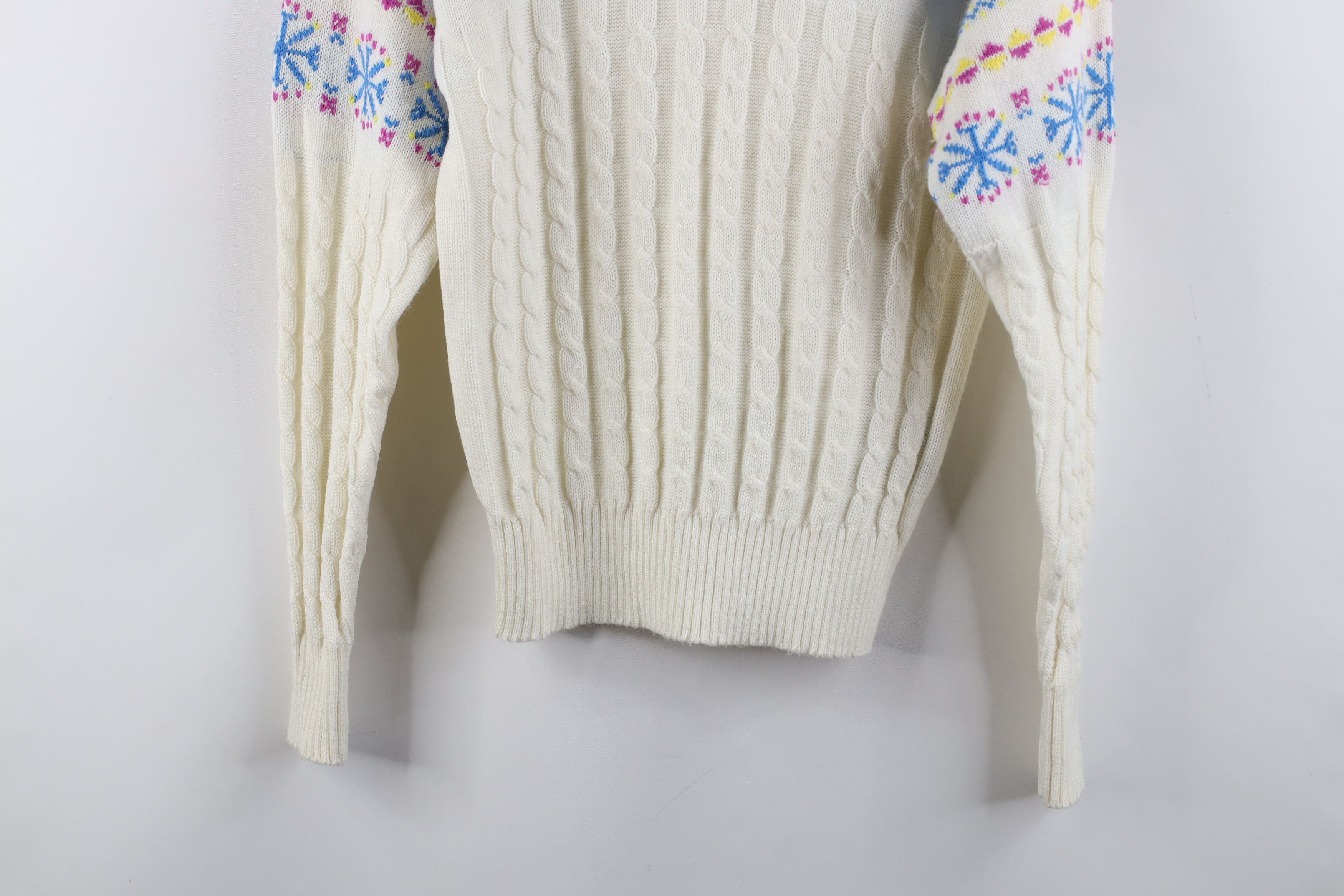 Vintage Vintage 70s 80s Fair Isle Snow Flake Cable Knit Sweater Size M / US 6-8 / IT 42-44 - 3 Thumbnail