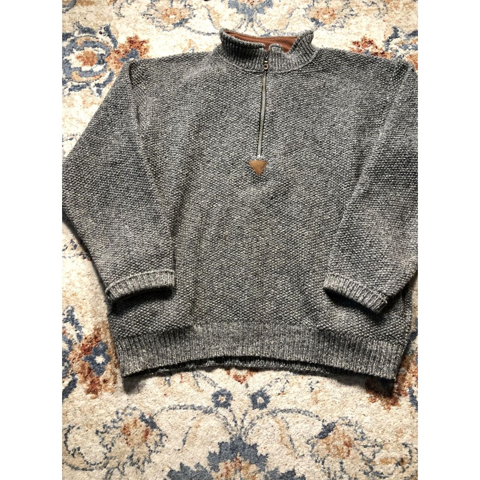 Vintage Early Winters Mens Large Gray Quarter Zip Mock Neck Knit Pullover Sweater Size US L / EU 52-54 / 3 - 5 Thumbnail