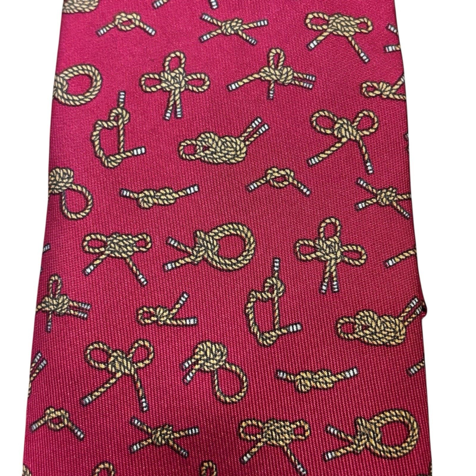 Hermes 90s Hermès Silk Tie Raspberry Pink Nautical Rope Knot Print Size ONE SIZE - 2 Thumbnail