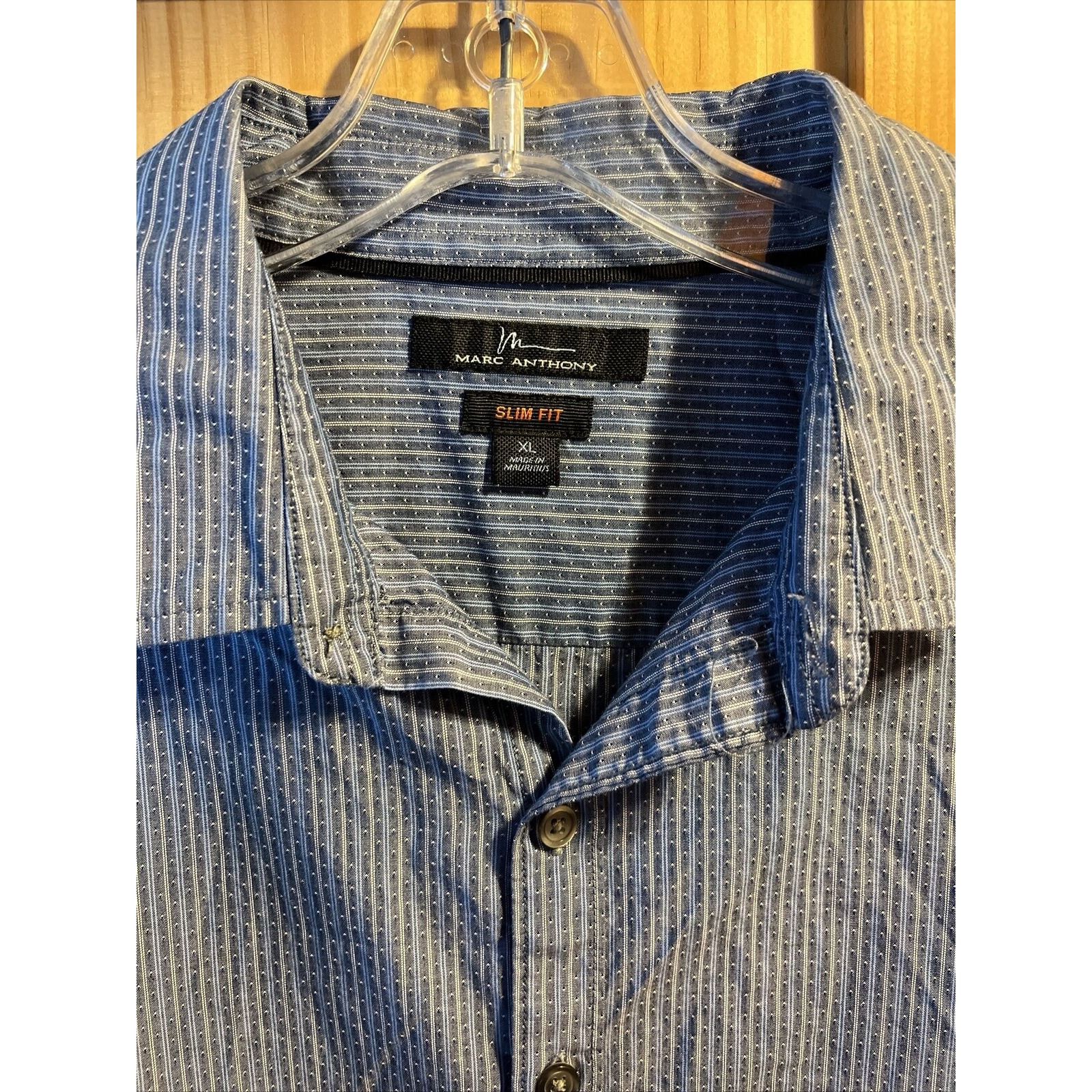 Marc Anthony Marc Anthony Men XL Blue Stripe Button Cotton Slim Fit Shirt Size US XL / EU 56 / 4 - 4 Thumbnail