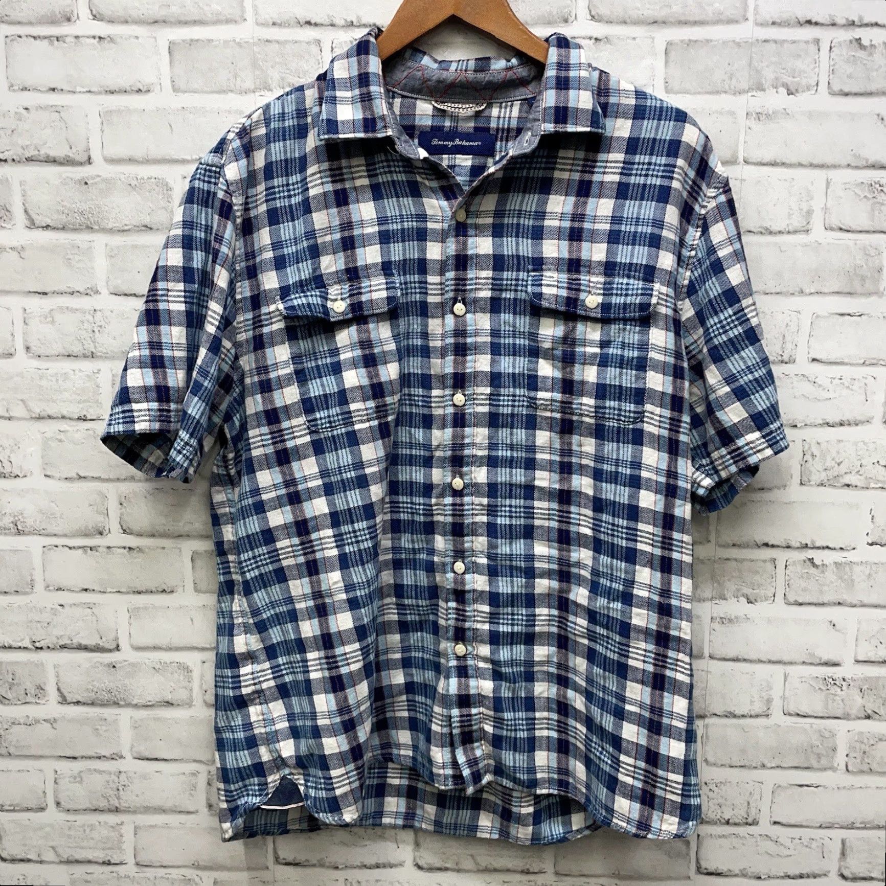 Tommy Bahama Tommy Bahama Blue Plaid Short Sleeve Button-Up Shirt Mens L Size US L / EU 52-54 / 3 - 2 Thumbnail