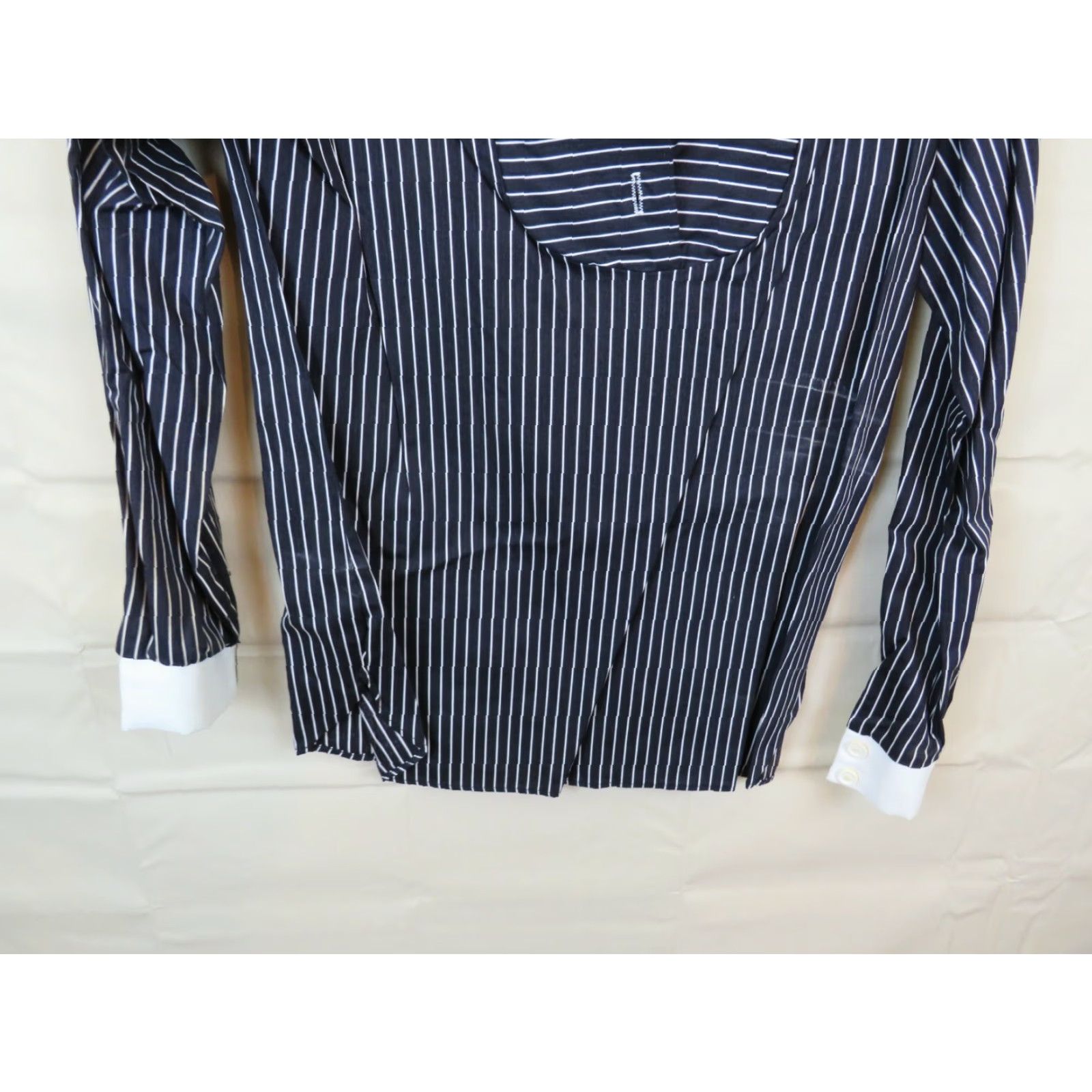 Vintage VINTAGE Polyester Shirt M White 1970s Pin Stripe JAMI Original Stain Destroyed Mens Size M / US 6-8 / IT 42-44 - 3 Thumbnail