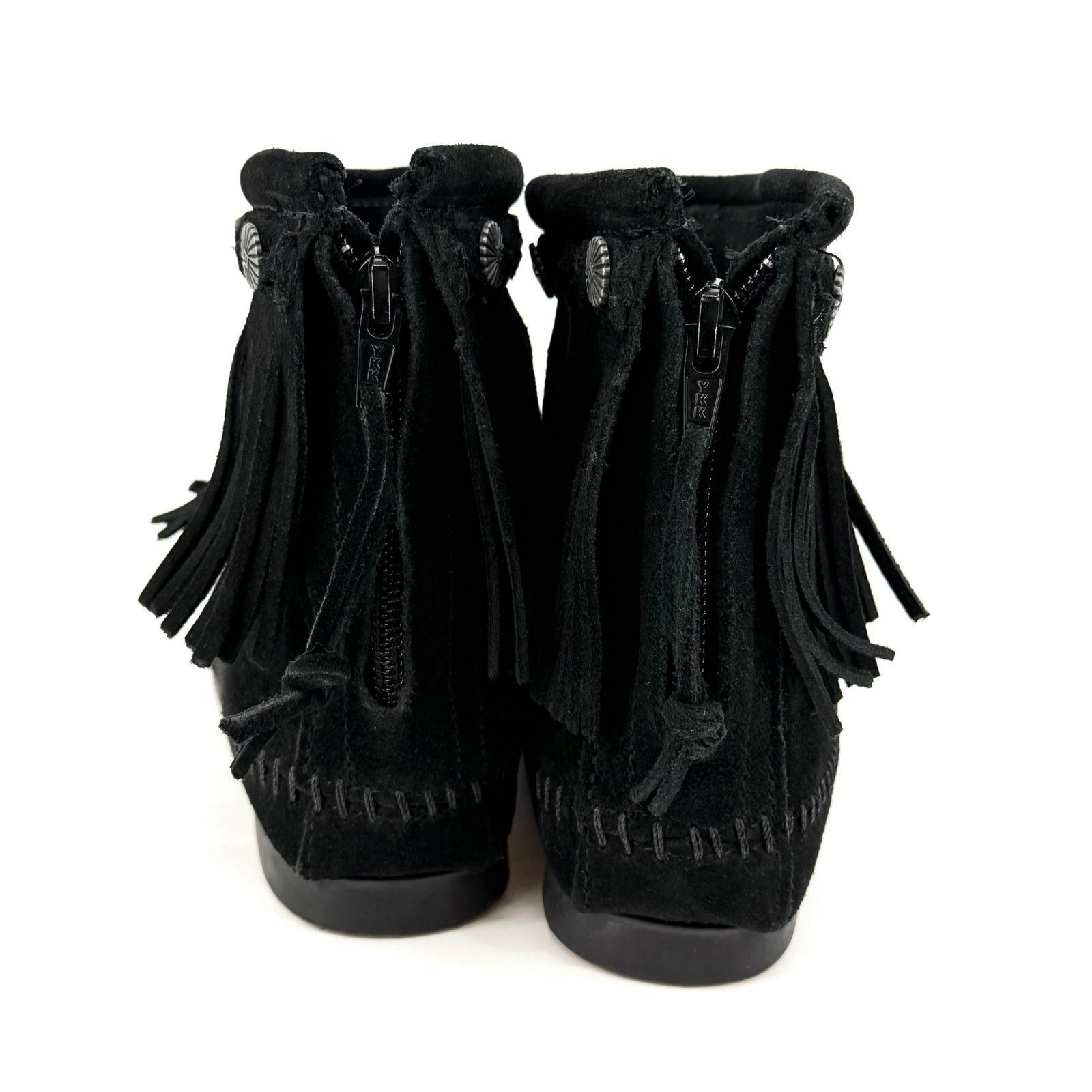 Minnetonka Black Genuine Leather Fringe Back Zip Moccasin Booties Size US 5.5 / IT 35.5 - 6 Thumbnail