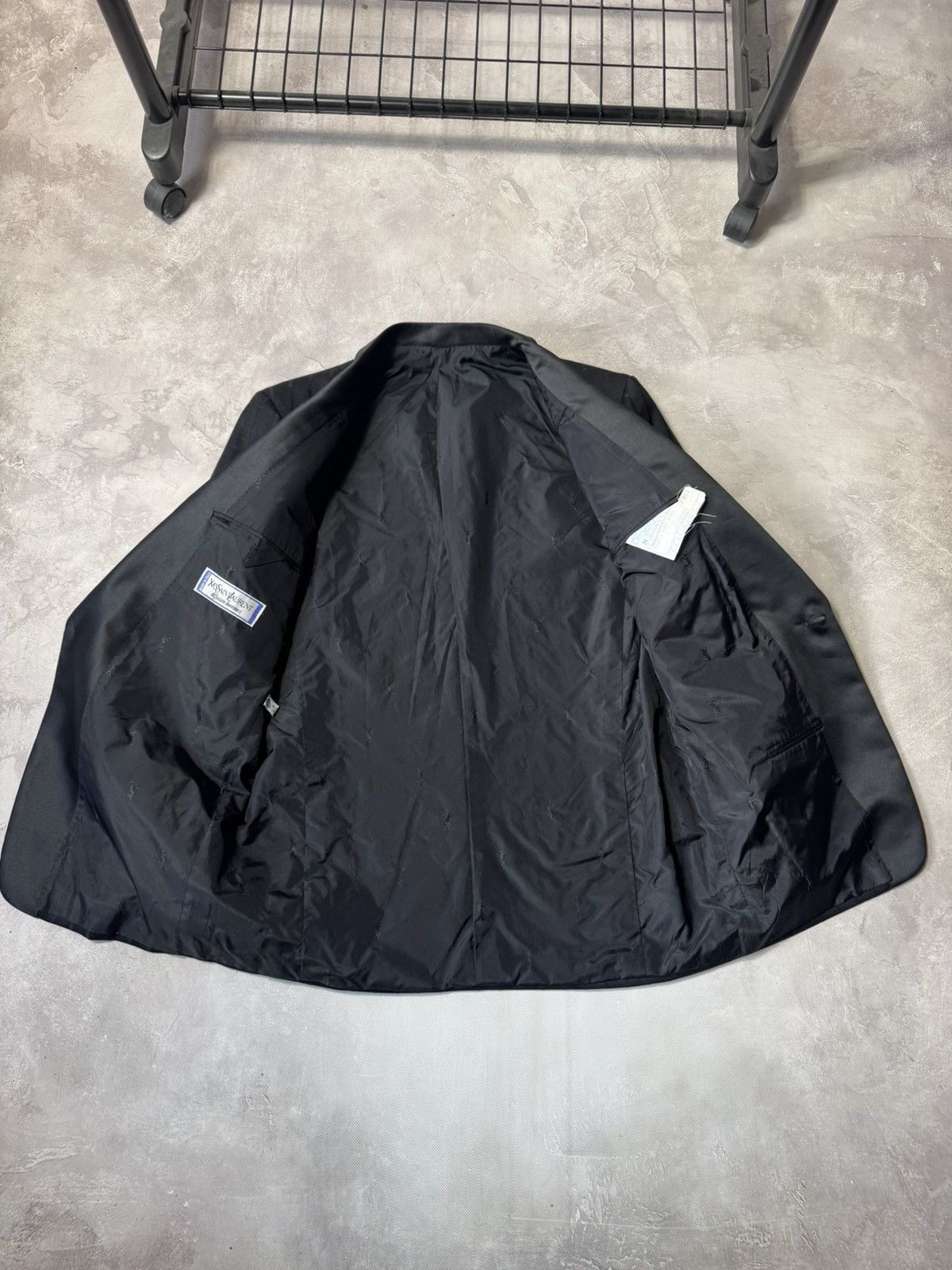 Yves Saint Laurent Yves Saint Laurent 80s Black Satin Shawl Lapel Blazer Size 54R - 3 Thumbnail