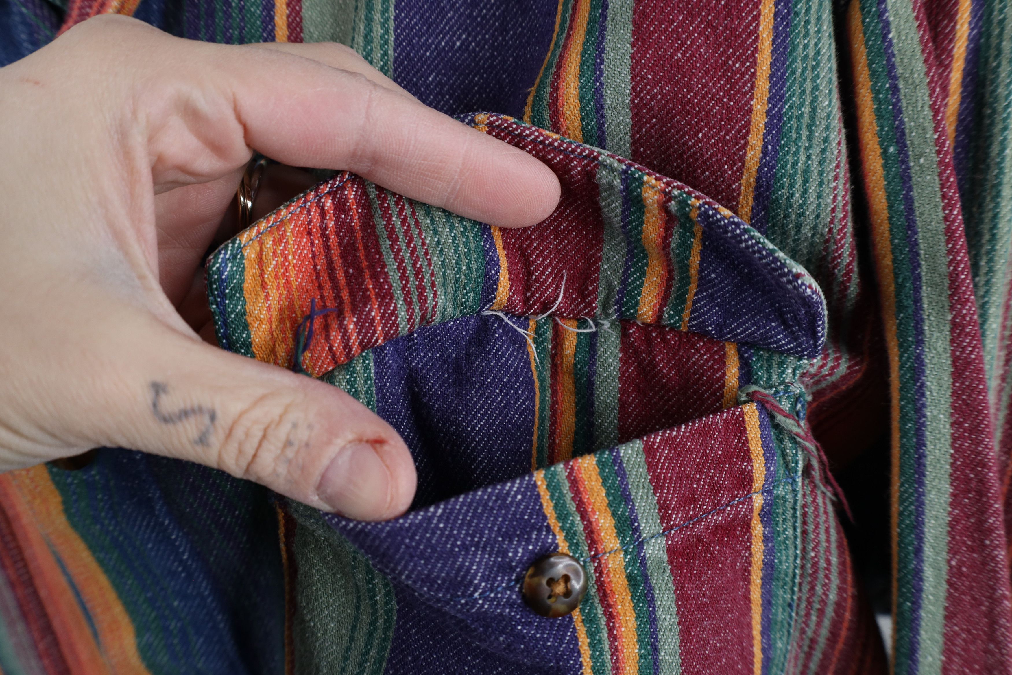 Vintage Vintage 90s Streetwear Striped Denim Jean Button Shirt Size US M / EU 48-50 / 2 - 6 Thumbnail