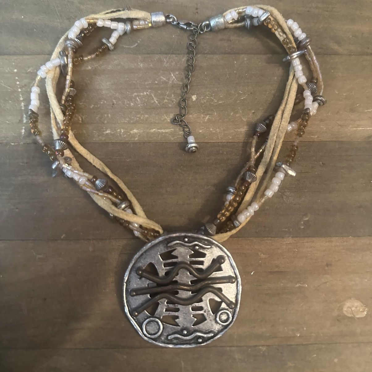 Other Multi strand leather and bead artisan disc pendant necklace Size ONE SIZE - 2 Thumbnail