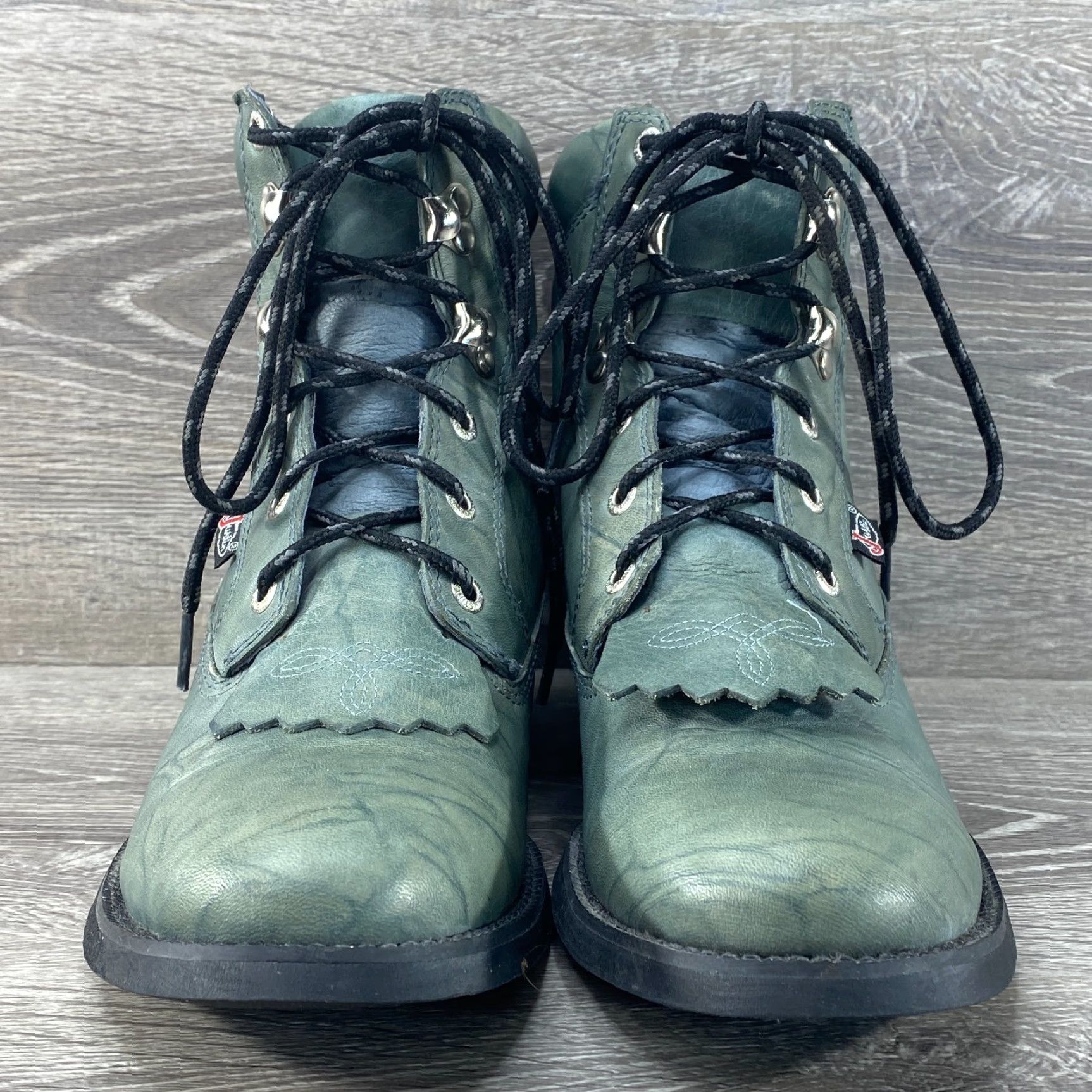 Justin Boots Justin Womens 6.5B Boots Cowboy Kiltie Lace Up Lacer Green Leather George Strait - J Flex Size US 7 / IT 37 - 4 Thumbnail
