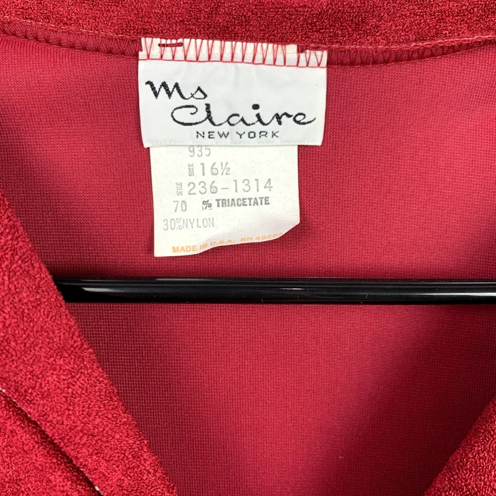 Vintage VINTAGE Ms Claire New York Red Dress 60s Secretary/Geek Nylon NWT 16 1/2 Bust 36.5" Size 16 1/2 Women Mens Womens Girls Size 4XL / US 24-26 - 3 Thumbnail