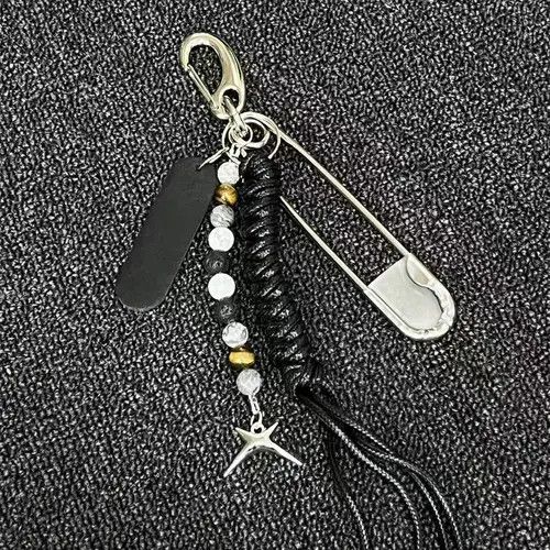 Jewelry Black Beaded Tassel Keychain with Silver Safety Pin Charm Size ONE SIZE - 6 Thumbnail