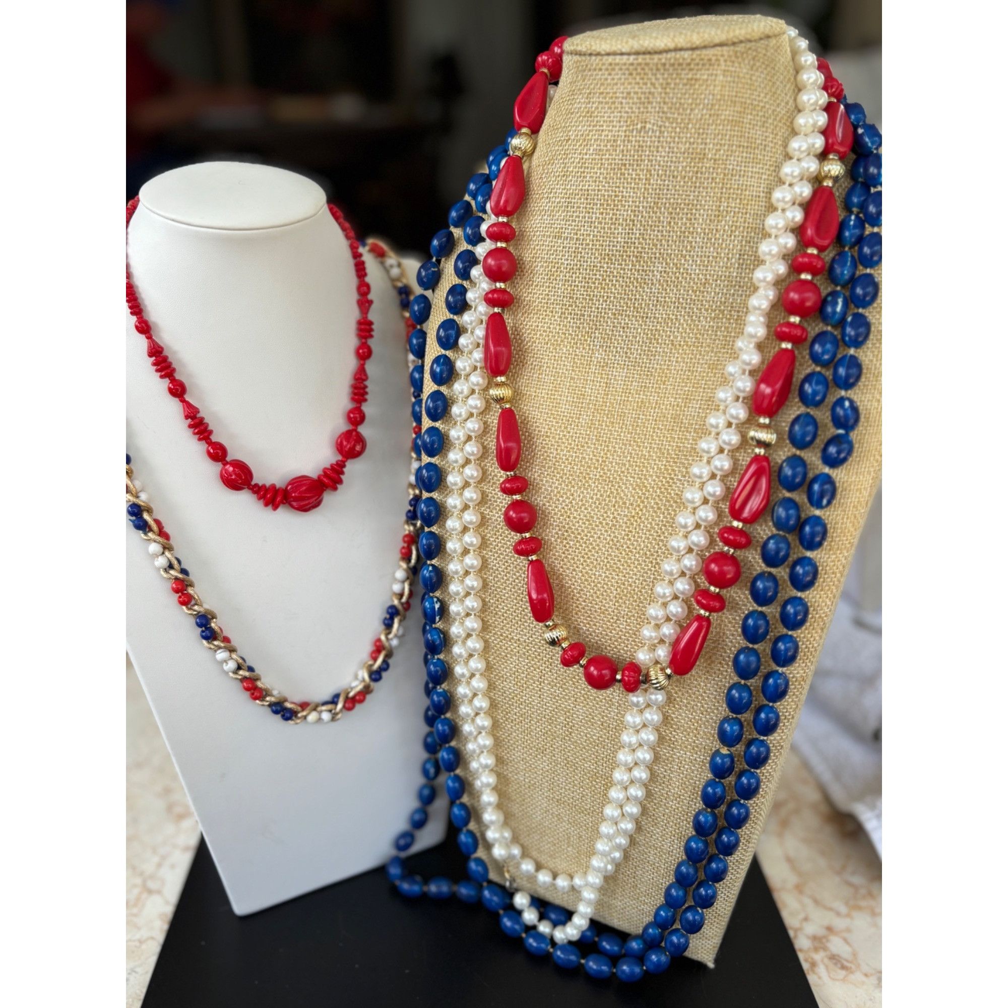Other Vintage Multi-Strand Beaded Necklaces Set - Red White & Blue Size ONE SIZE - 2 Thumbnail