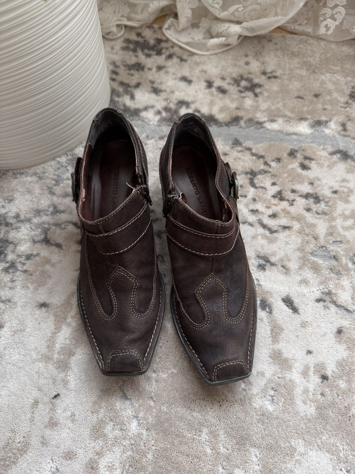 Roberto Cavalli Vintage Roberto Santi Western Leather Buckle Ankle Boots Size US 6.5 / IT 36.5 - 8 Thumbnail