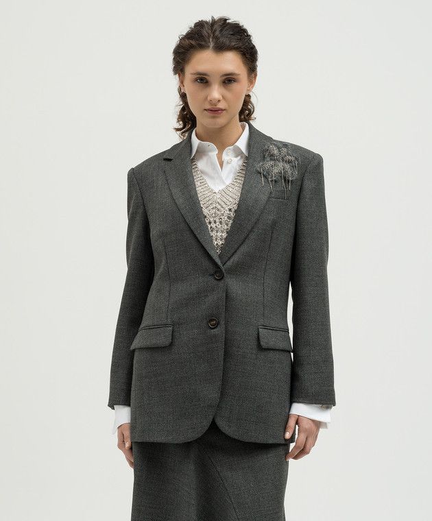 Brunello Cucinelli o1y0725 Blazer in Dark Gray Size XS / US 0-2 / IT 36-38 - 3 Thumbnail