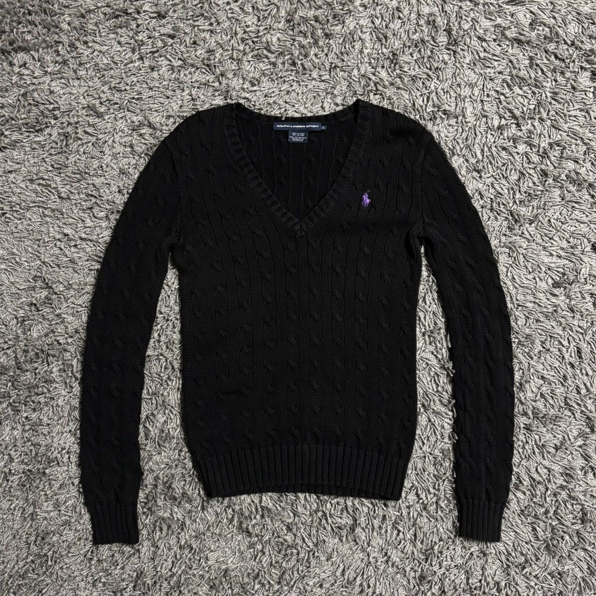 Ralph Lauren Ralph Lauren Sport Black Cable Knit V-Neck Purple Size S Size S / US 4 / IT 40 - 1 Thumbnail