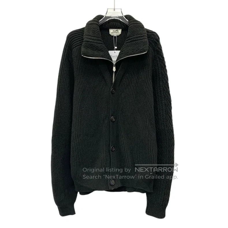 Hermes Forest Green Cashmere Lapel Single Breasted Knitted