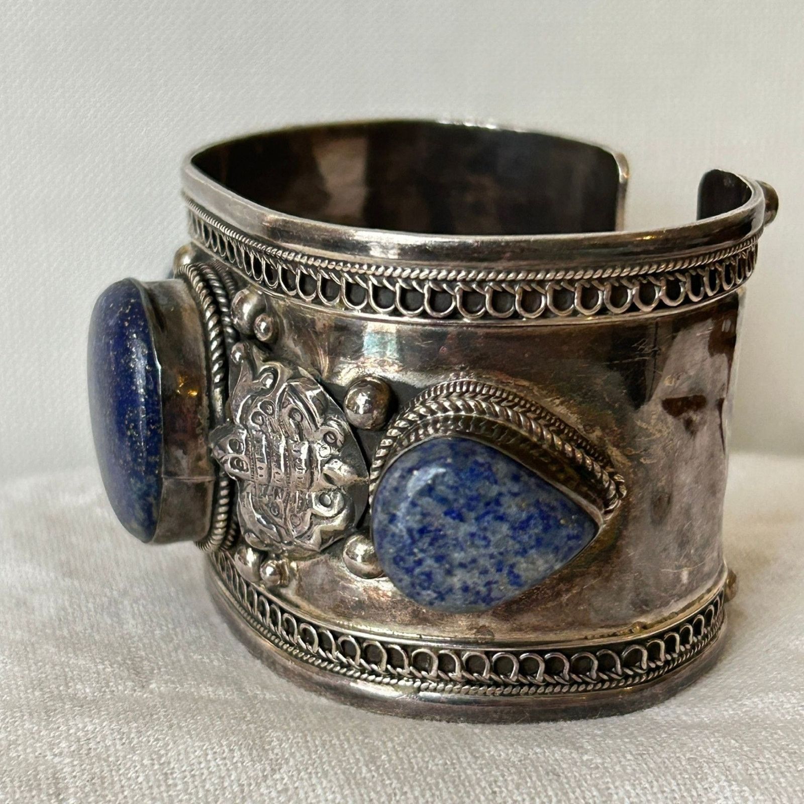 Vintage Vintage Sterling Silver & Lapis Lazuli Bracelet – 1970s 96g Size ONE SIZE - 2 Thumbnail