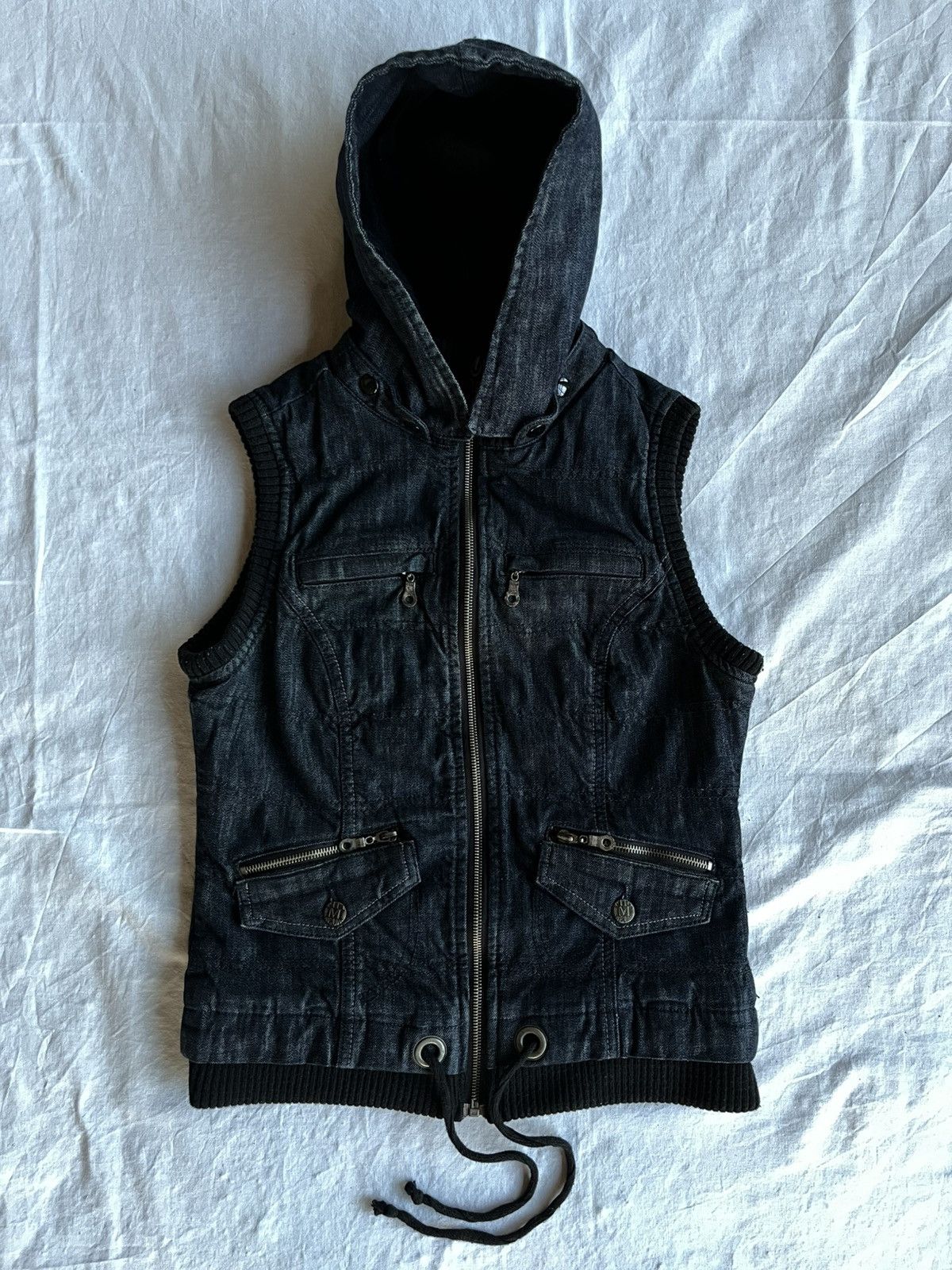 Diesel FITT Vintage Black Denim Hooded Vest Y2K Street Goth Core Size US XS / EU 42 / 0 - 1 Thumbnail