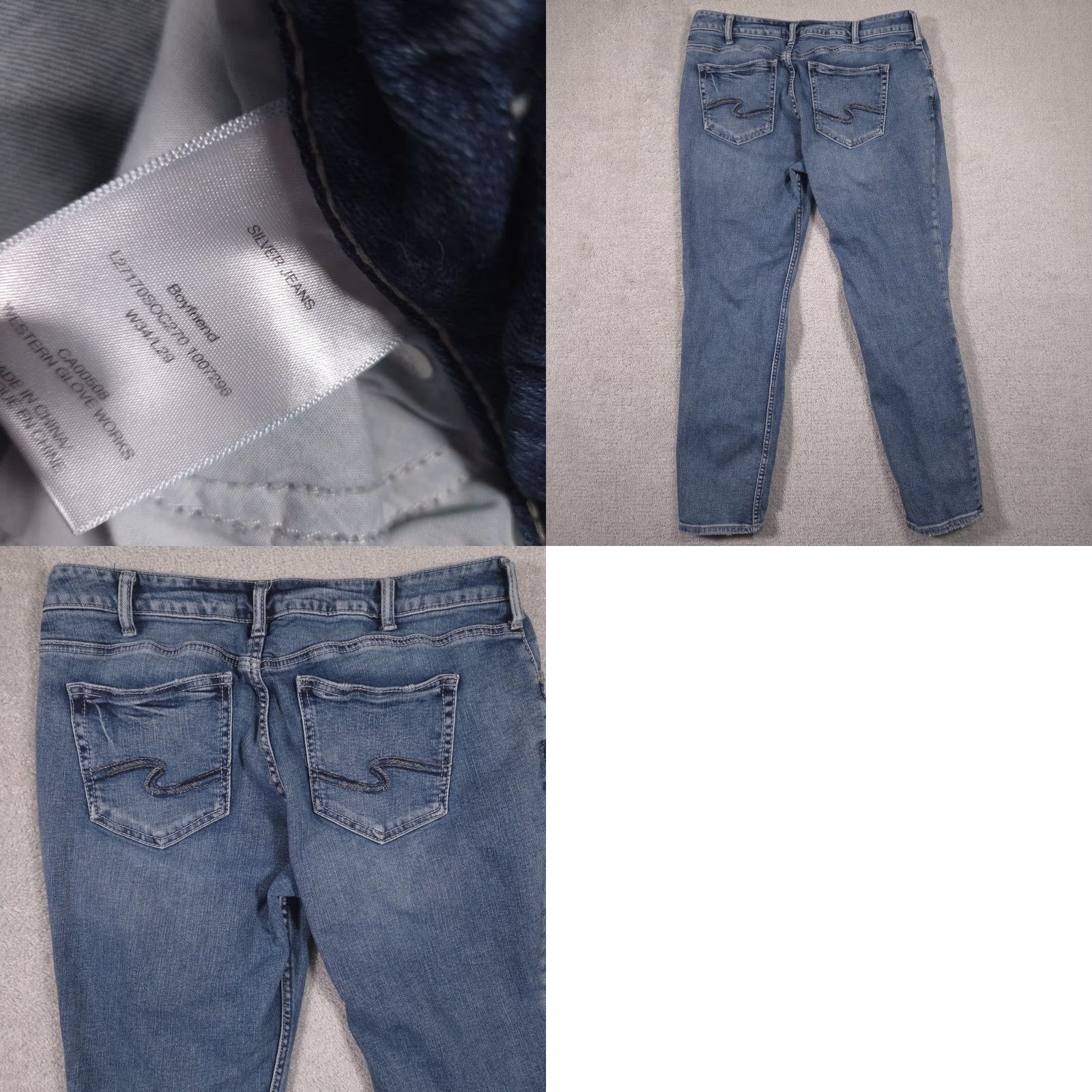 Silver Jeans Co. Silver Jeans Co Women's 34 Boyfriend Jeans Blue Wash Mid Rise Distressed Cropped Crop 5-Pocket Denim Cotton Blend Relaxed Womens Jeans Size 24" / US 00 / IT 34 - 8 Thumbnail