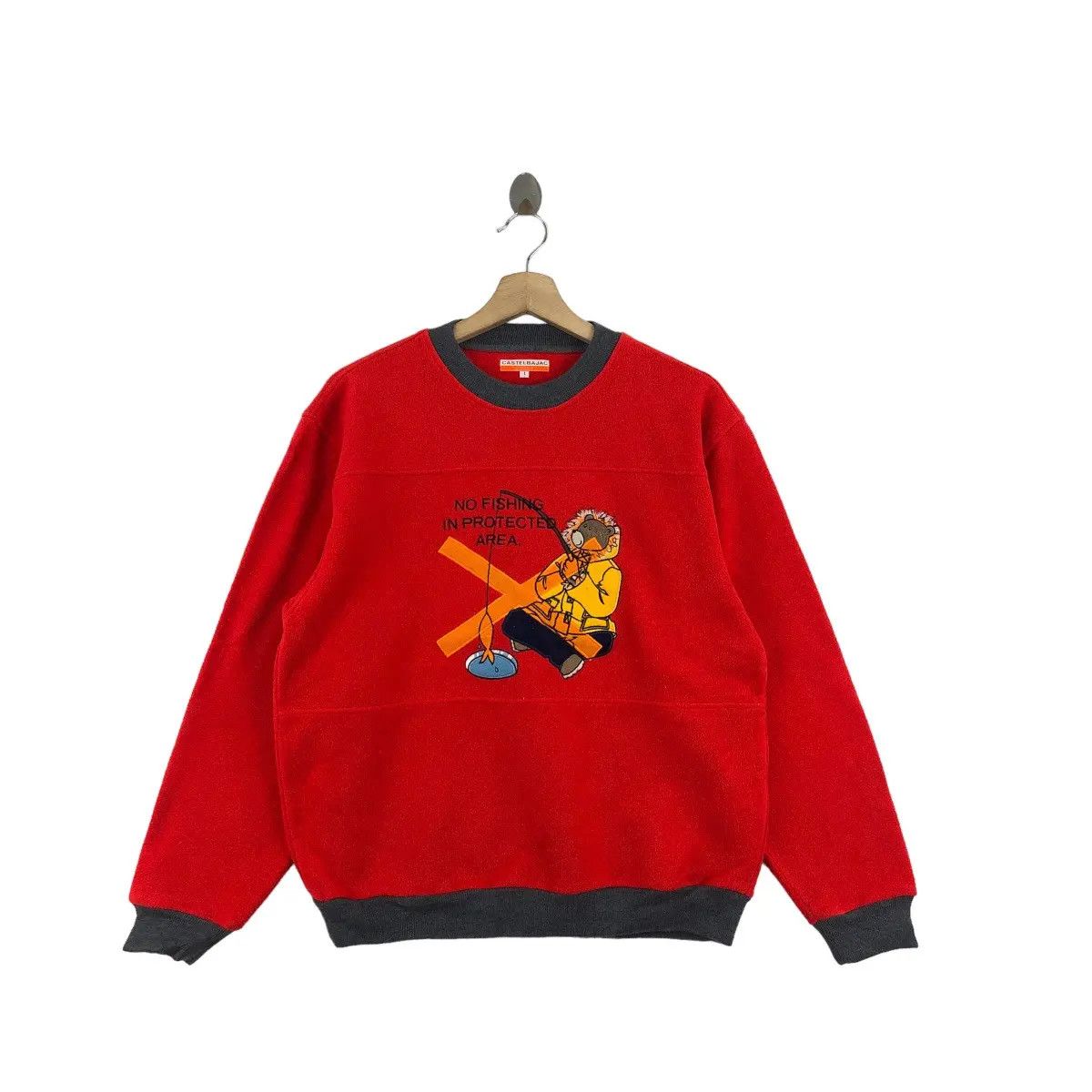 Jean Charles De Castelbajac Vtg CASTELBAJAC SPORT PARIS No Fishing Bear Fleece Sweater Size L / US 10 / IT 46 - 1 Thumbnail