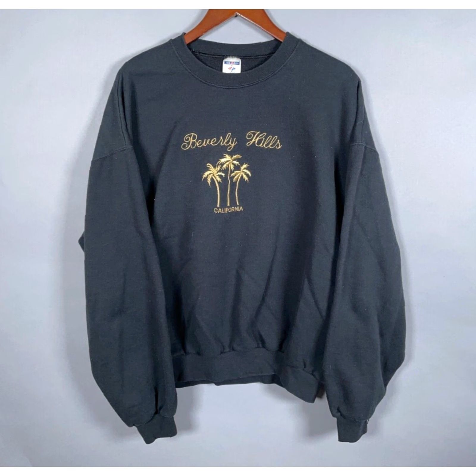Jerzees VINTAGE Jerzees Sweatshirt Men XL Black Embroidered Beverly Hills California 50/50 90s City Retro Cotton Blend Graphic Print Crew Neck Pullover Size US XL / EU 56 / 4 - 2 Thumbnail
