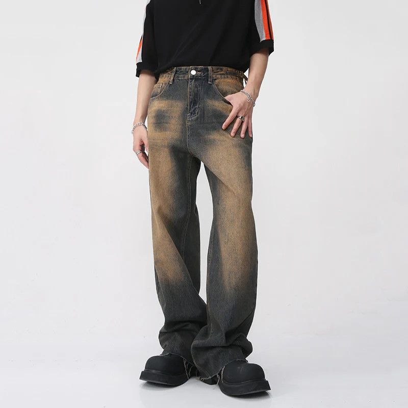 Vintage Style Jeans Gradient Color Straight
