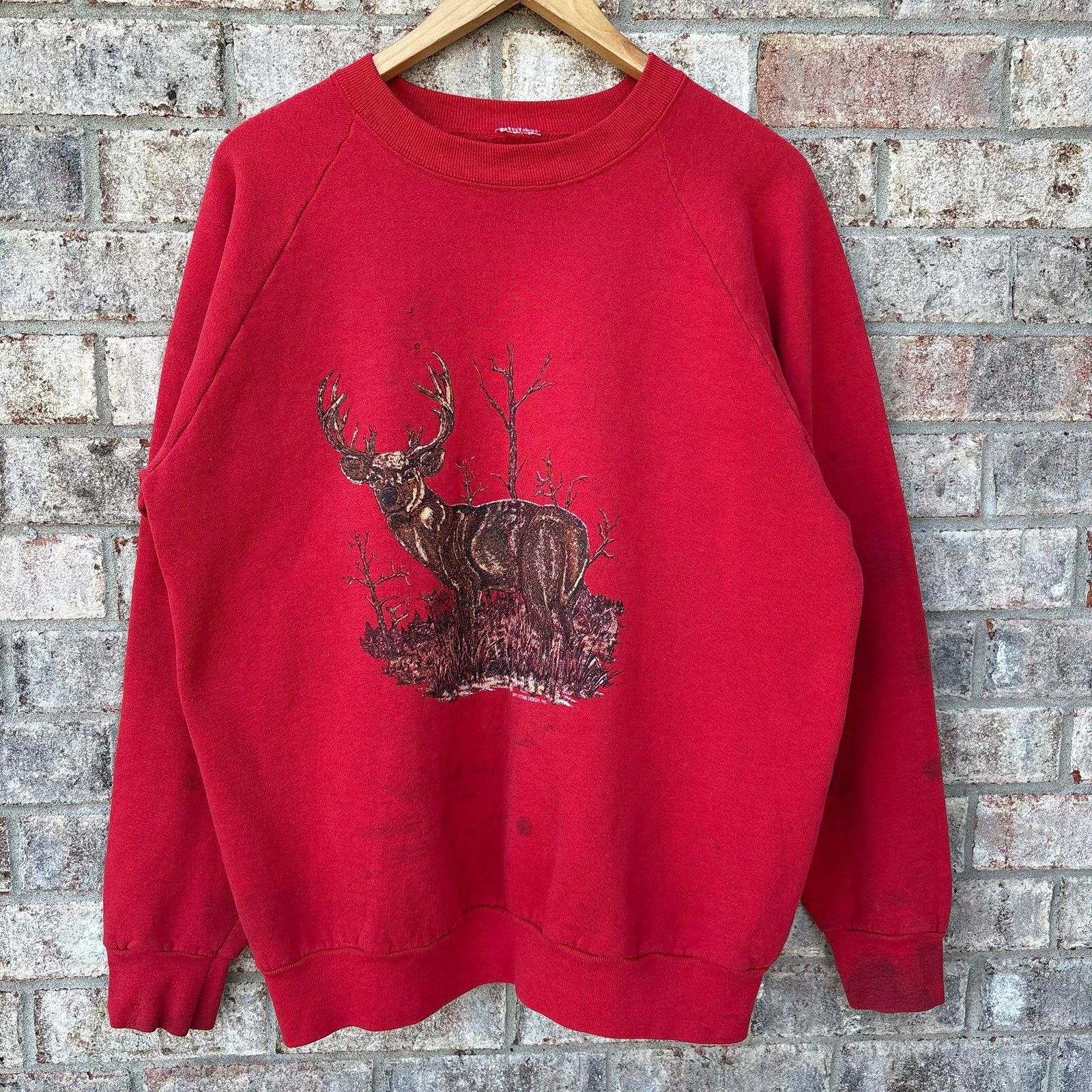 Tultex Vintage 80s wildlife deer sweatshirt Size US XL / EU 56 / 4 - 8 Thumbnail