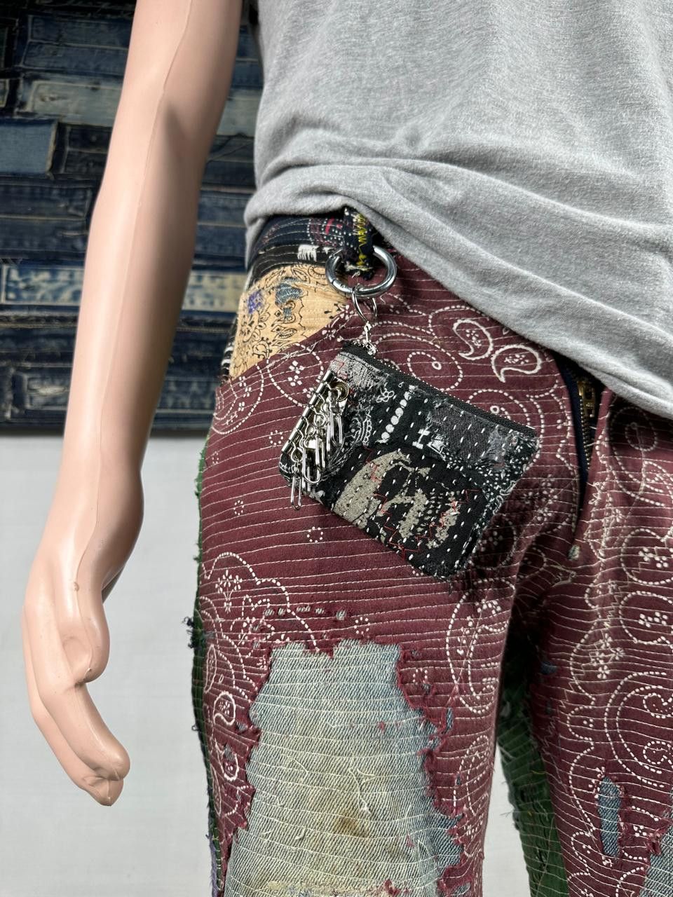 Handmade Custom Made Distressed Paisley Patchwork Boro Keychain Size ONE SIZE - 9 Thumbnail