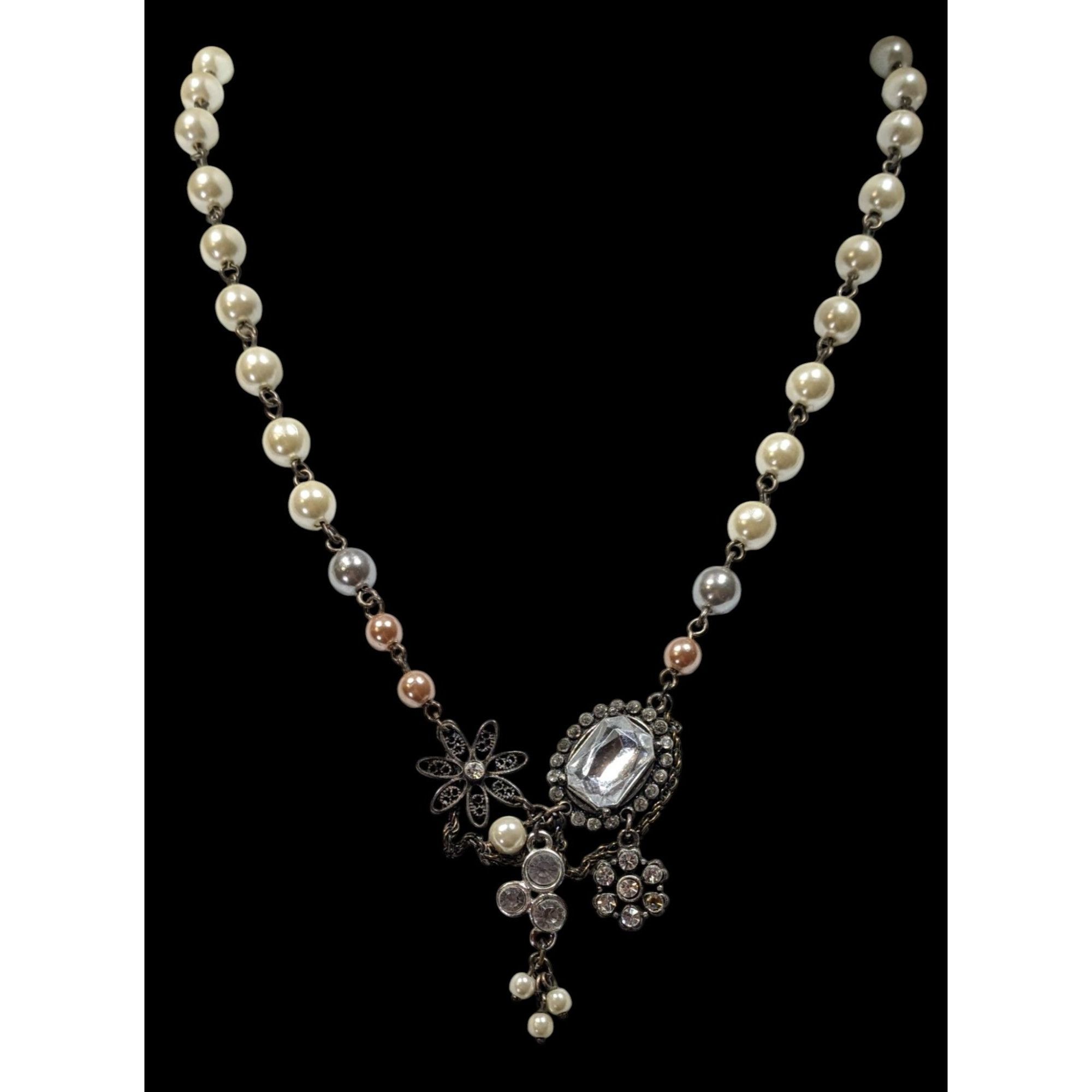 American Eagle Outfitters AEO Steampunk Faux Pearl Floral Gemmed Necklace Size ONE SIZE - 2 Thumbnail