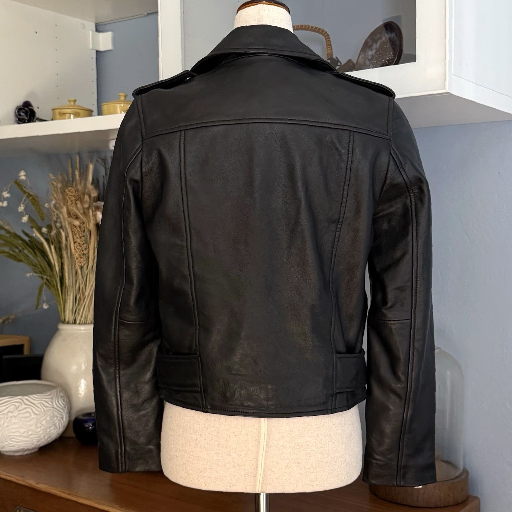 Vintage Walter Baker Leather Moto Jacket Womens XS Black Biker Zip Buckle Size XS / US 0-2 / IT 36-38 - 4 Thumbnail