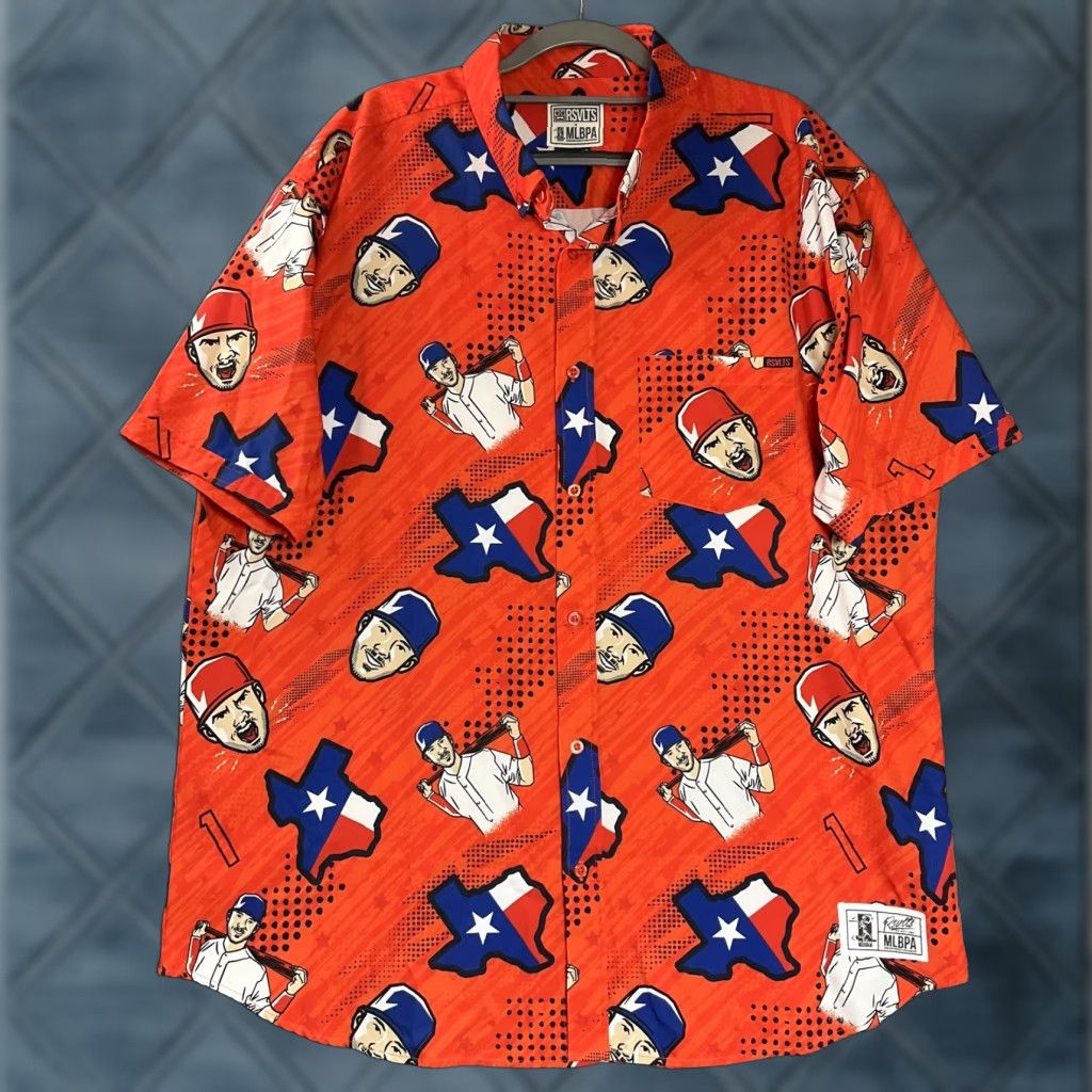 RSVLTS X MLBPA Shirt Mens 2XL Orange Houston Astros Baseball Texas AOP Shirt