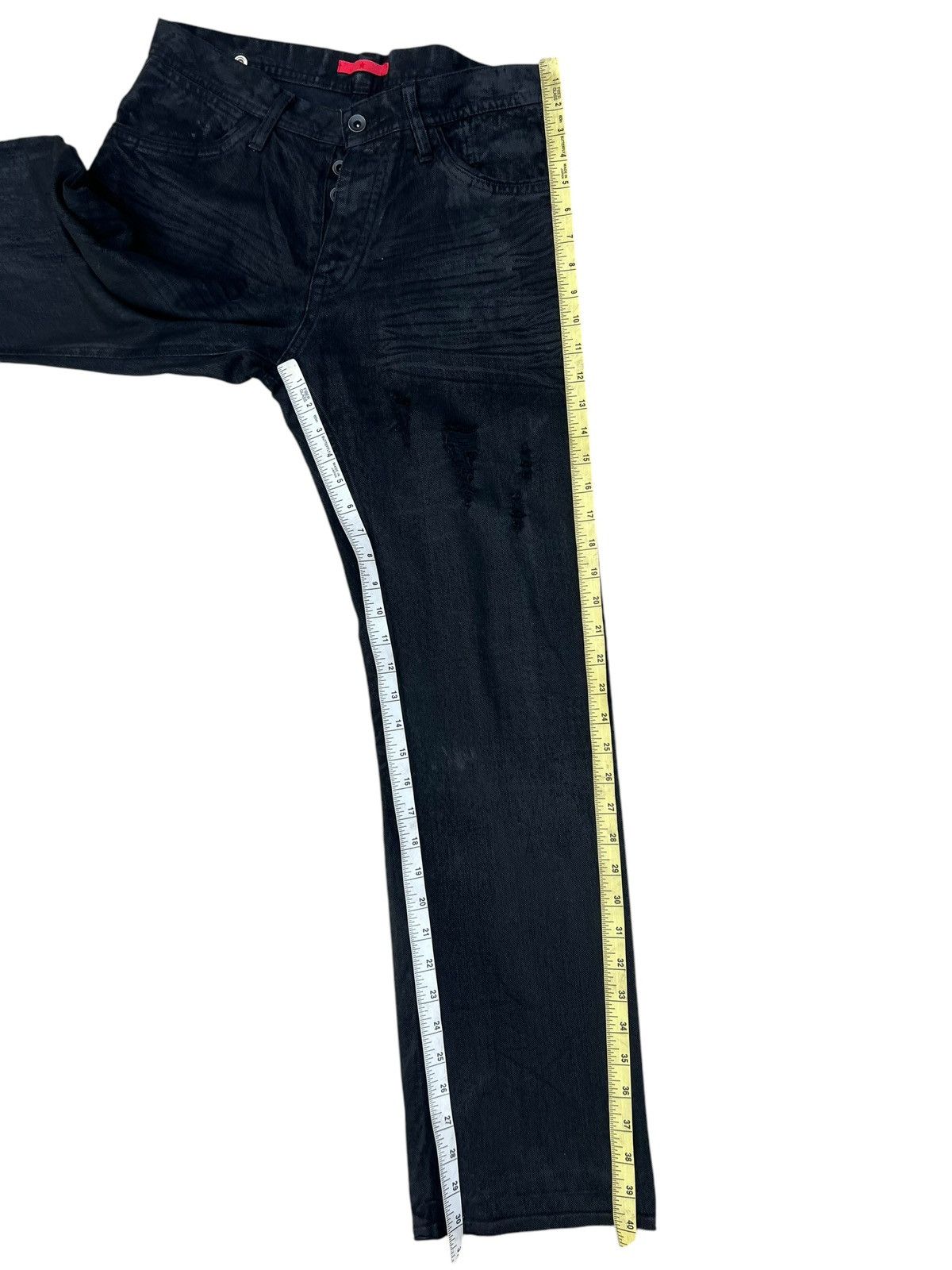 0 0000 Japan Black Coated Waxed Denim Released Hem Jeans Size US 31 - 4 Thumbnail